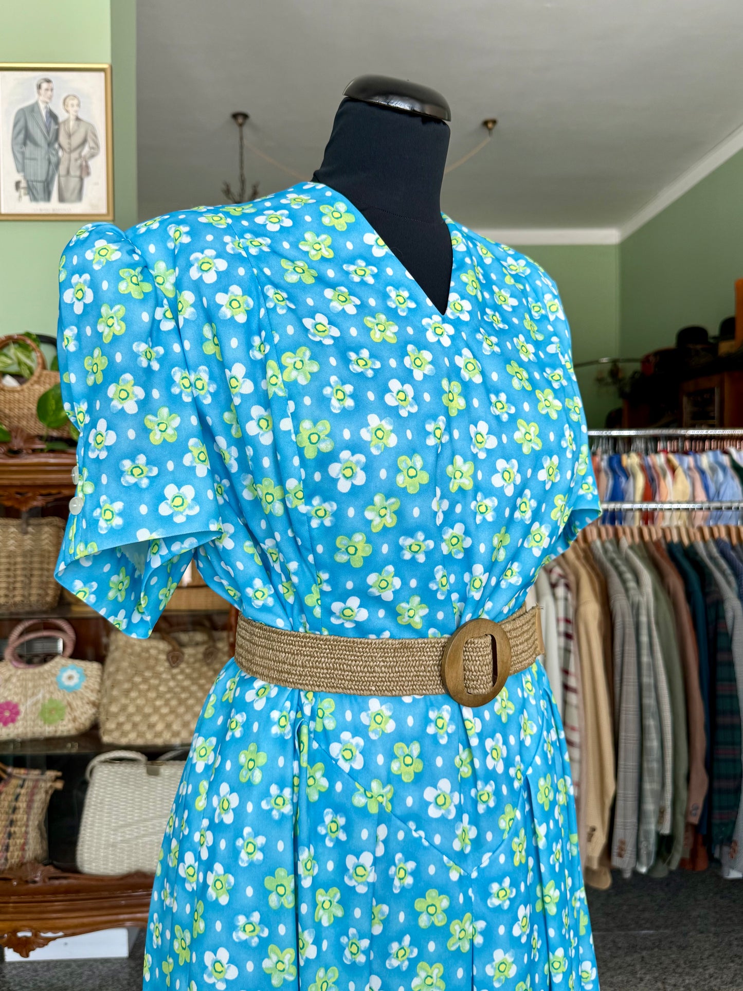Abito anni ‘80 azzurro con fiori - TG. 52/54