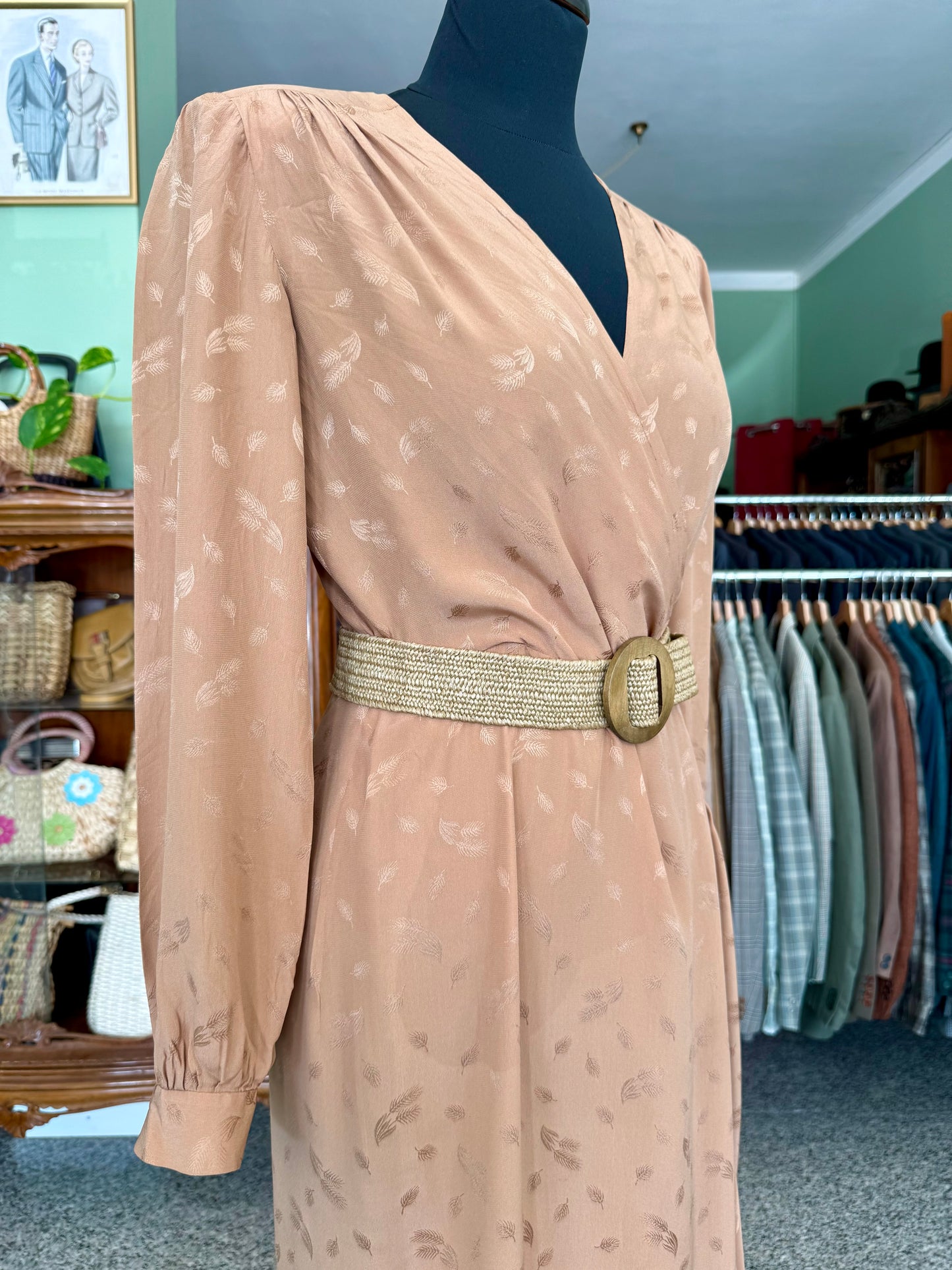 Abito sartoriale anni ’70 in pura seta – Bronzo con motivo jacquard - TG. 40