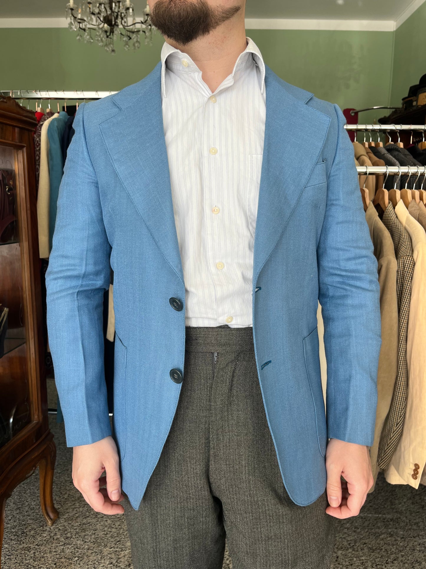 Giacca anni ‘70 cotone celeste 46-48