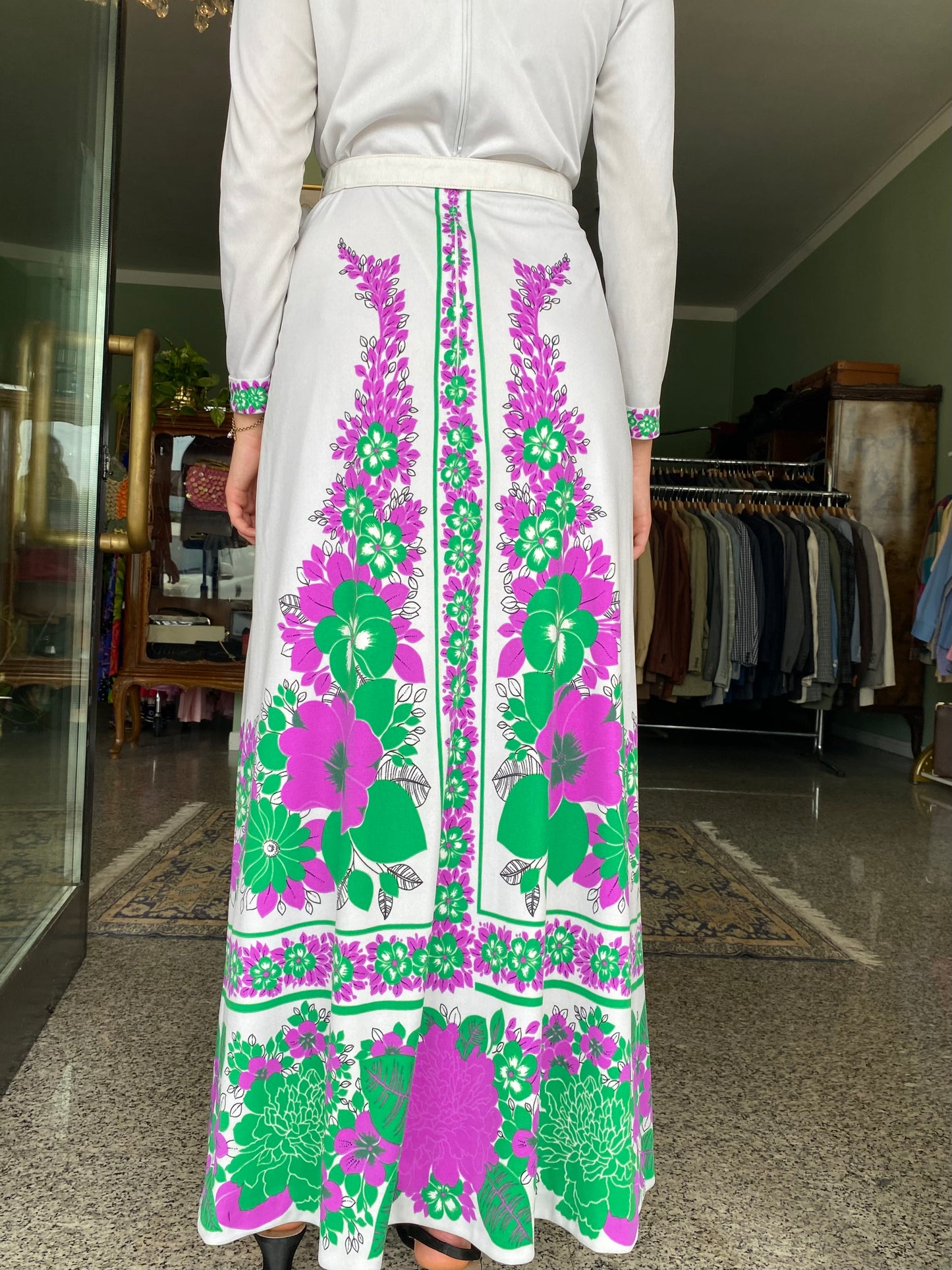 Maxi dress anni ‘70 bianco e lilla - TG. 40