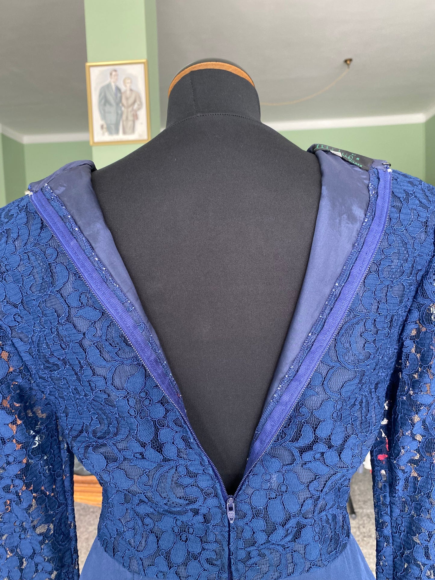 Abito blu con corpino in pizzo - TG. 40