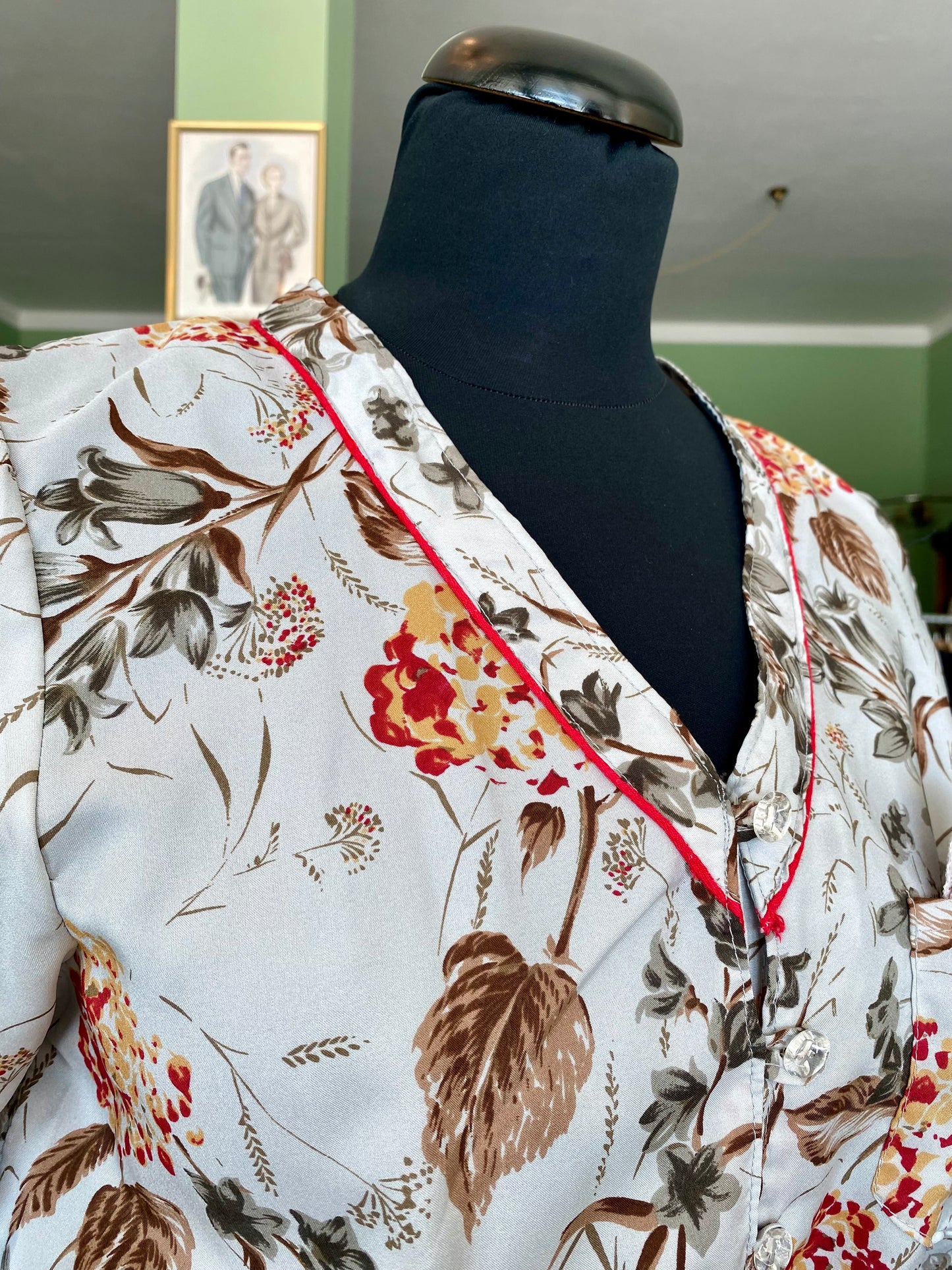 Abito plissé anni '70 con stampa floreale e fazzolettino couture - TG. 40/42