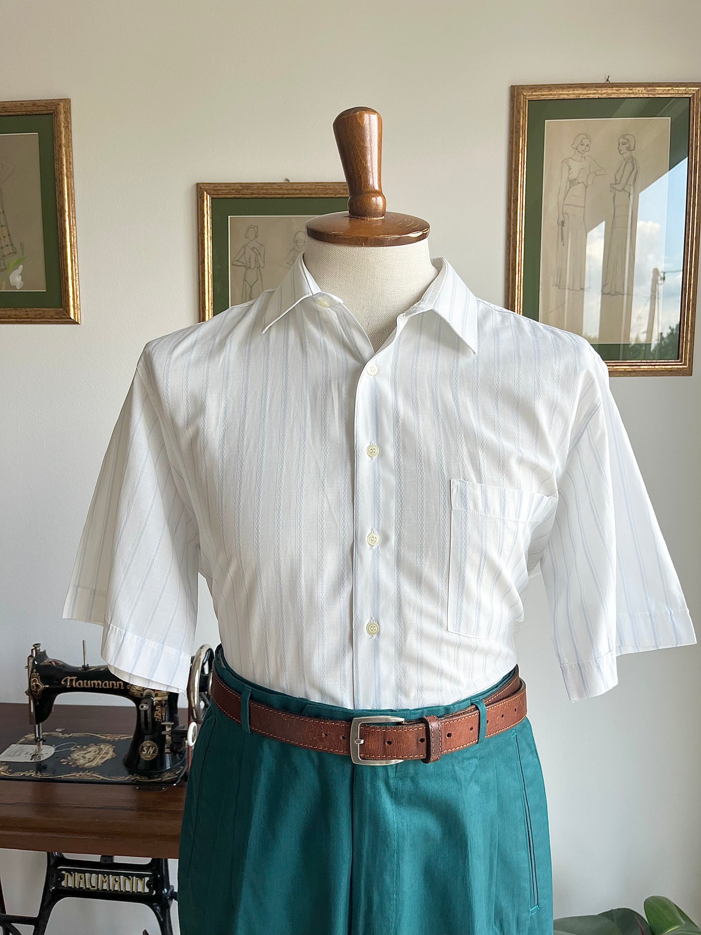 Camicia maniche corte a righe azzurre