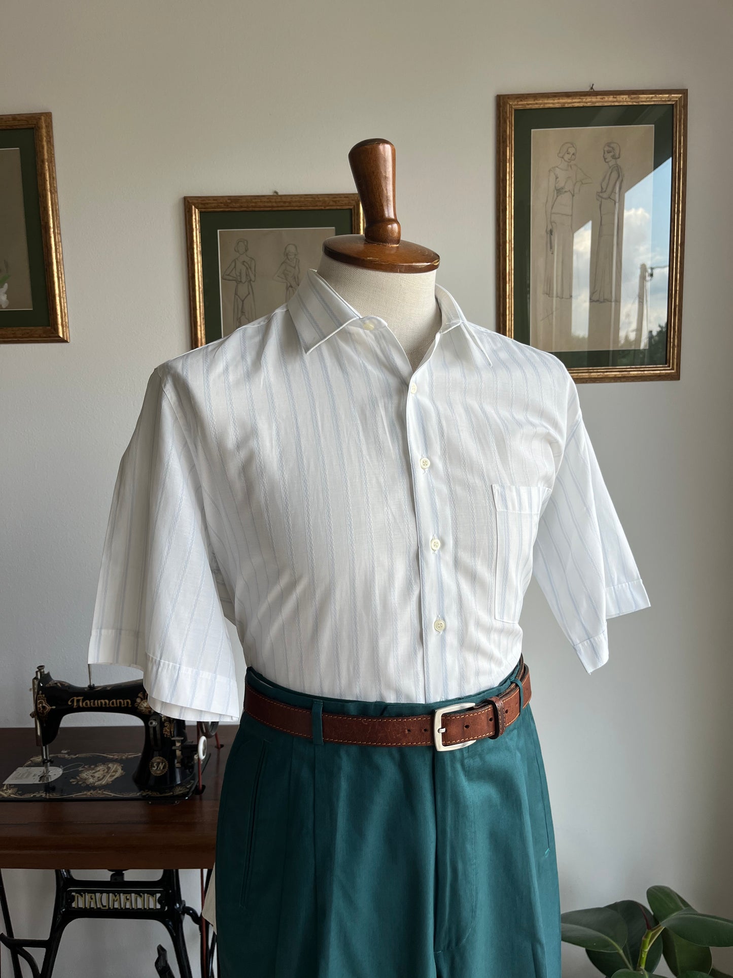Camicia maniche corte a righe azzurre