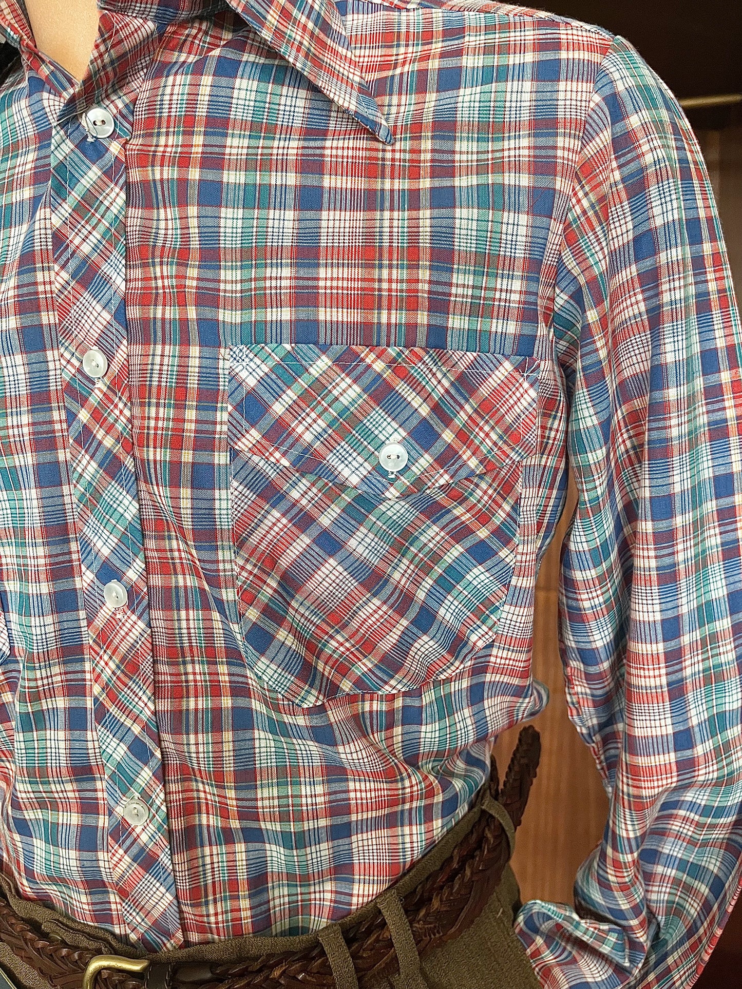 Camicia anni ‘70 a quadri blu e rossa