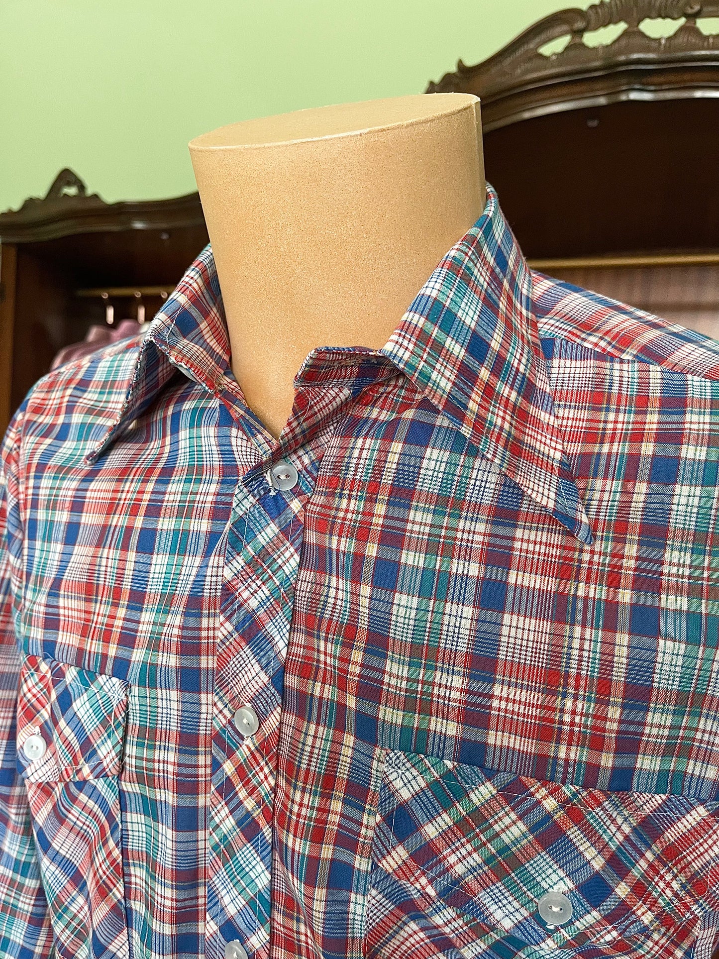 Camicia anni ‘70 a quadri blu e rossa