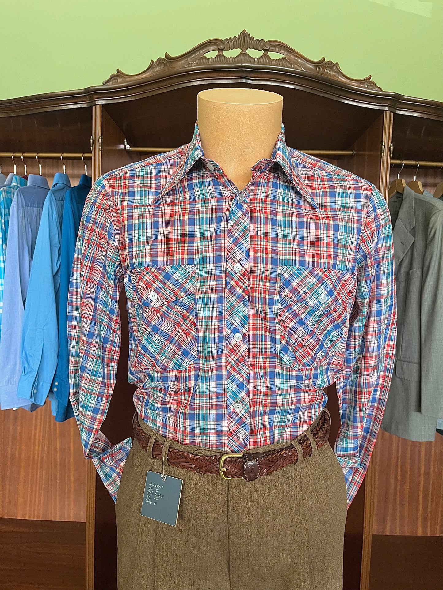 Camicia anni ‘70 a quadri blu e rossa