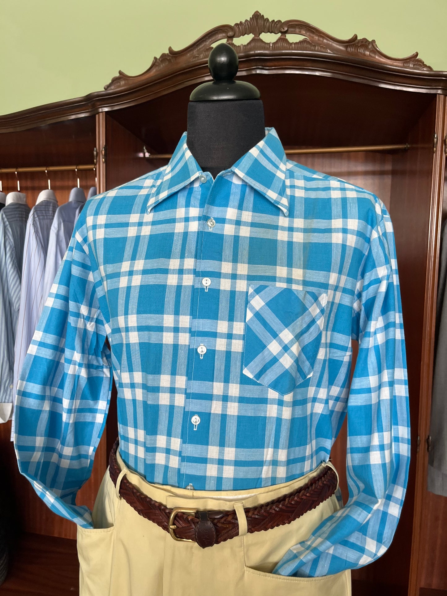 Camicia anni ‘70 vichy celeste