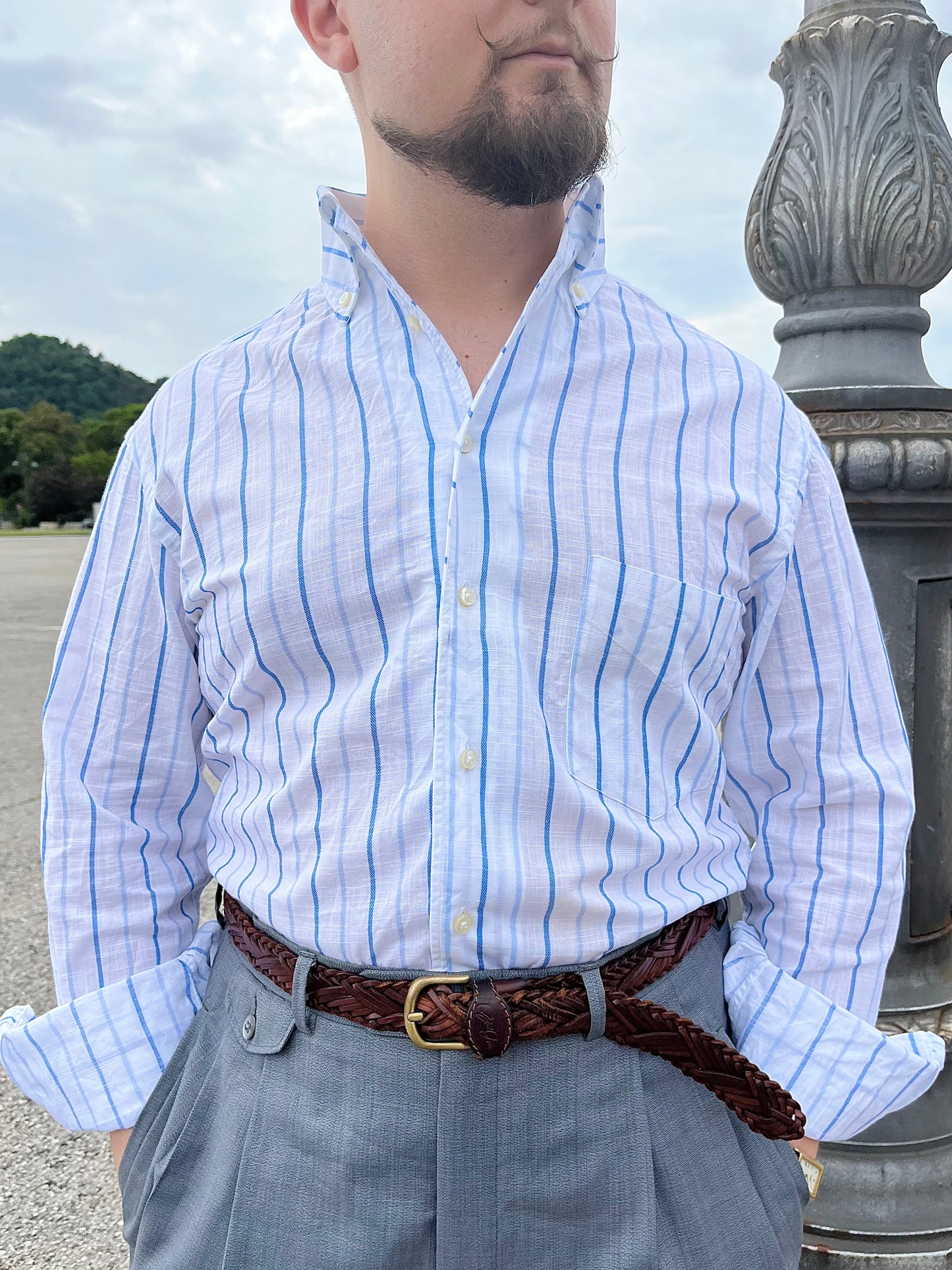 Camicia lino righe azzurre