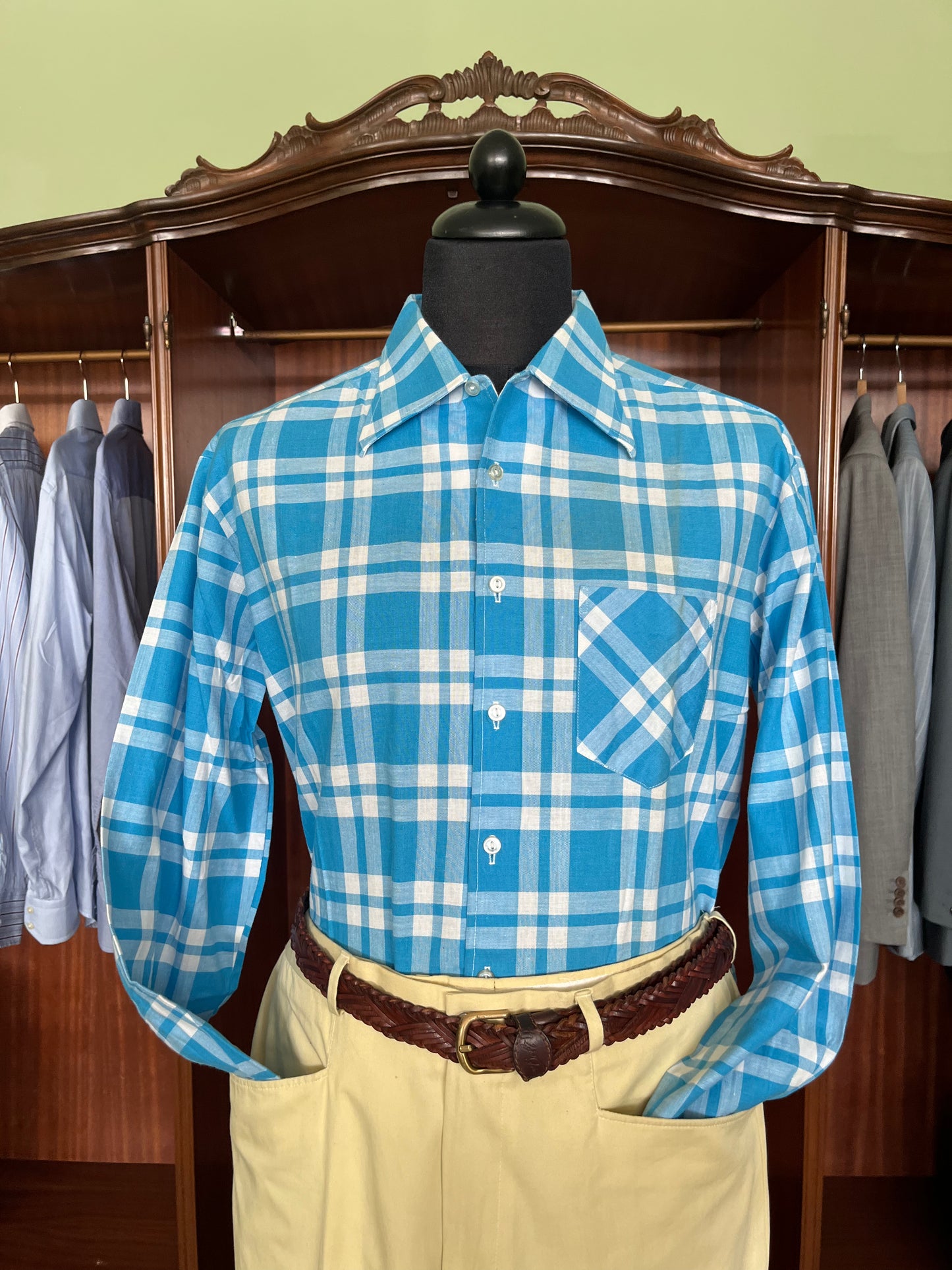 Camicia anni ‘70 vichy celeste