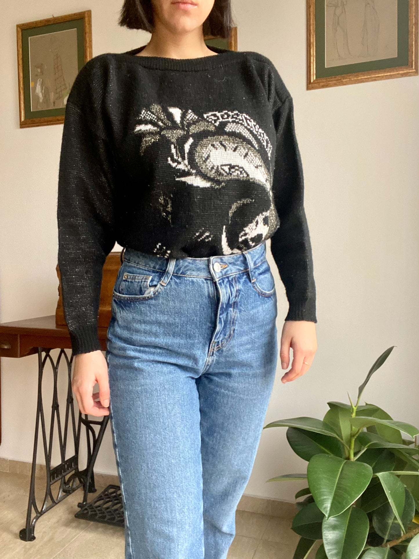 Maglione anni ‘80 nero con fantasia - TG. 40