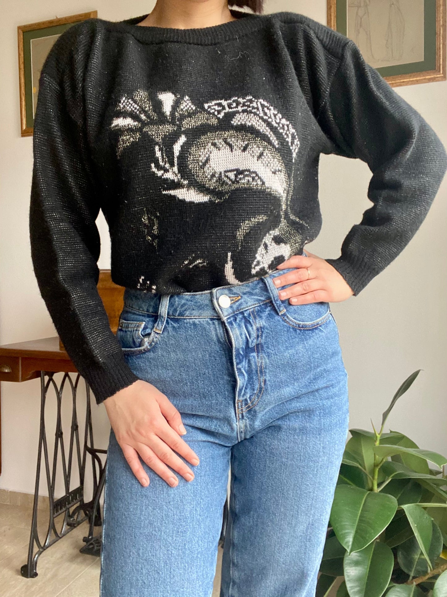 Maglione anni ‘80 nero con fantasia - TG. 40