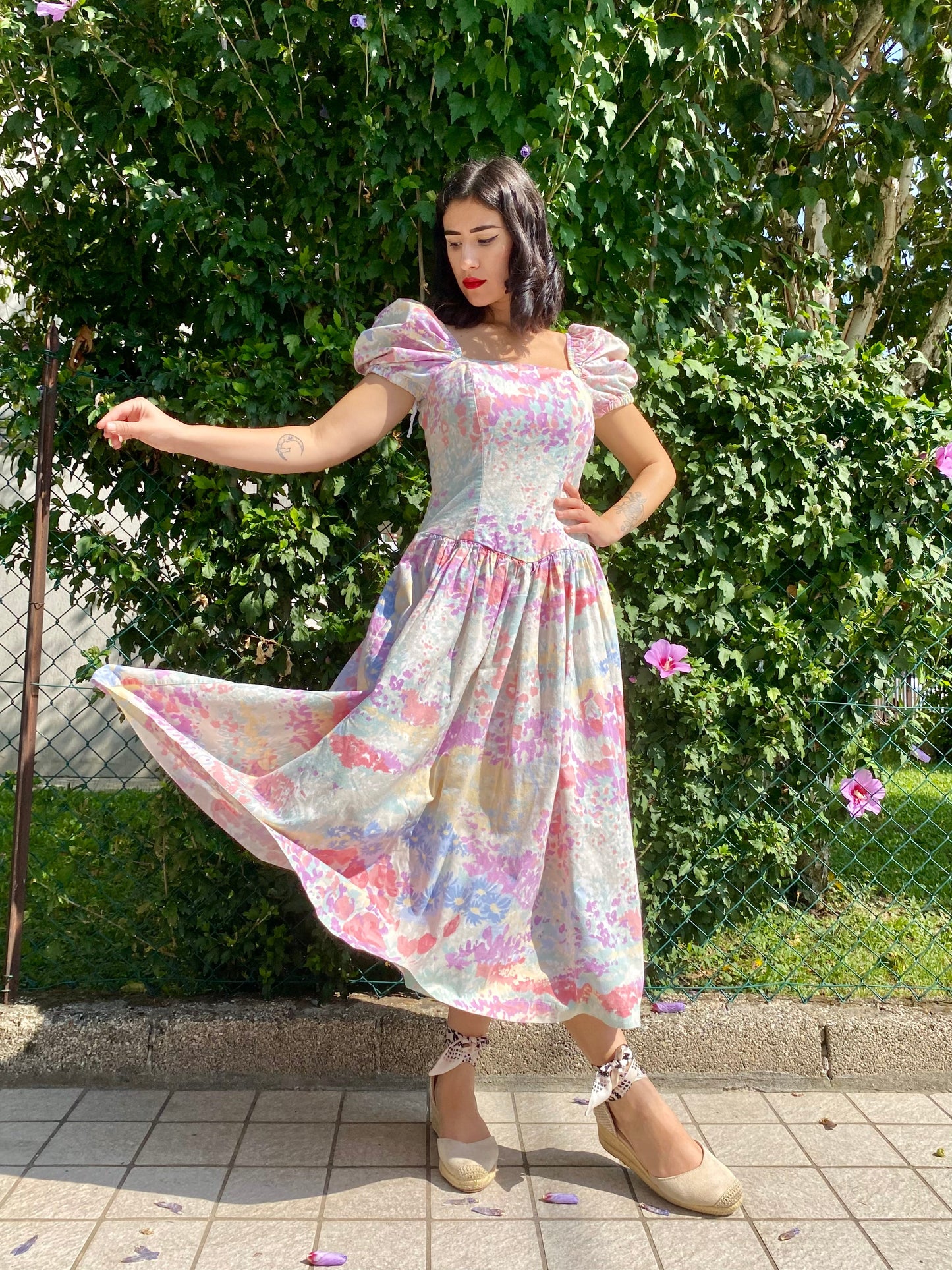 Abito anni ‘80 romantico in cotone - TG. 40/42