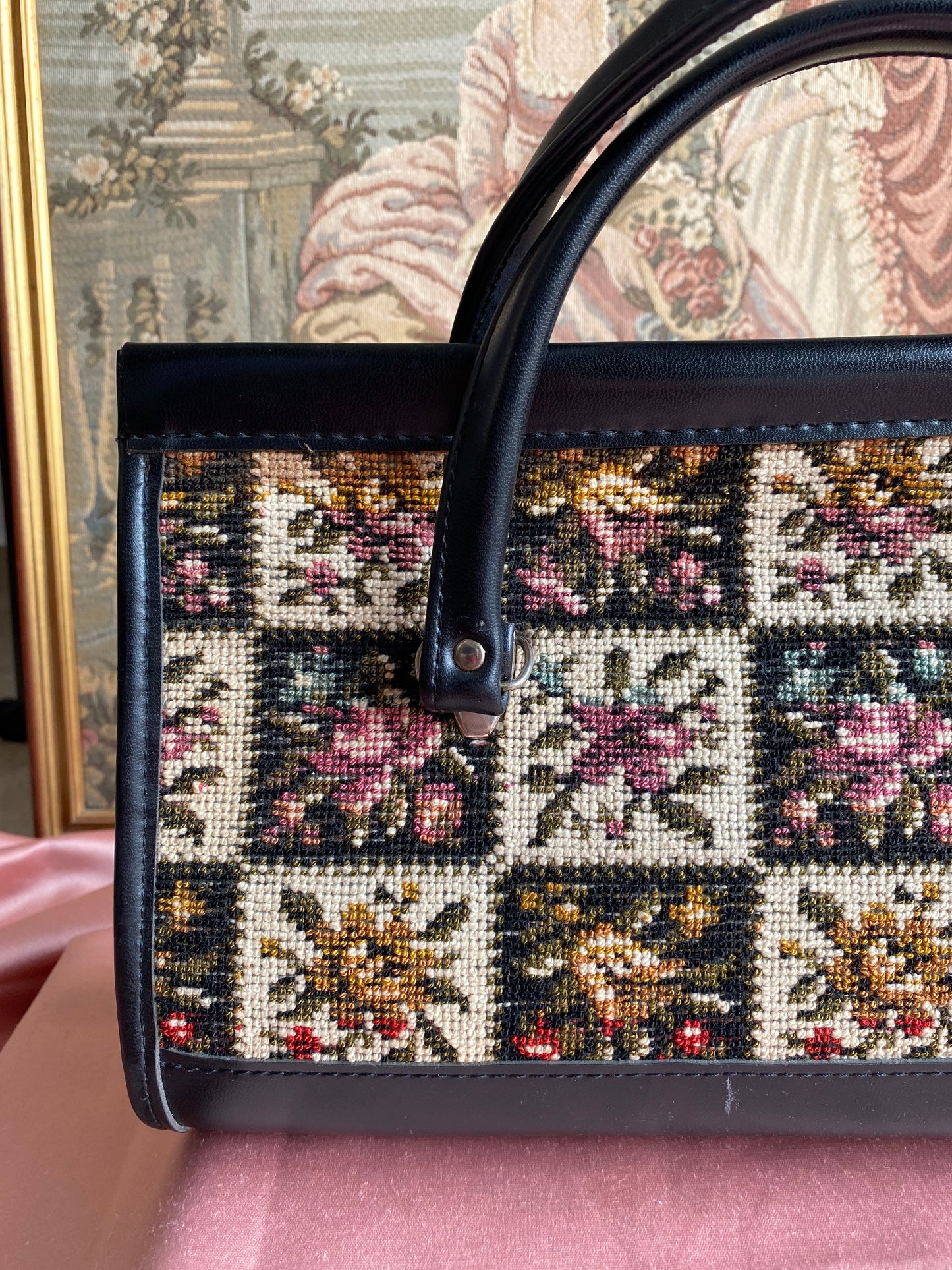 Borsa anni ‘60 ricamo mezzo punto - riquadri