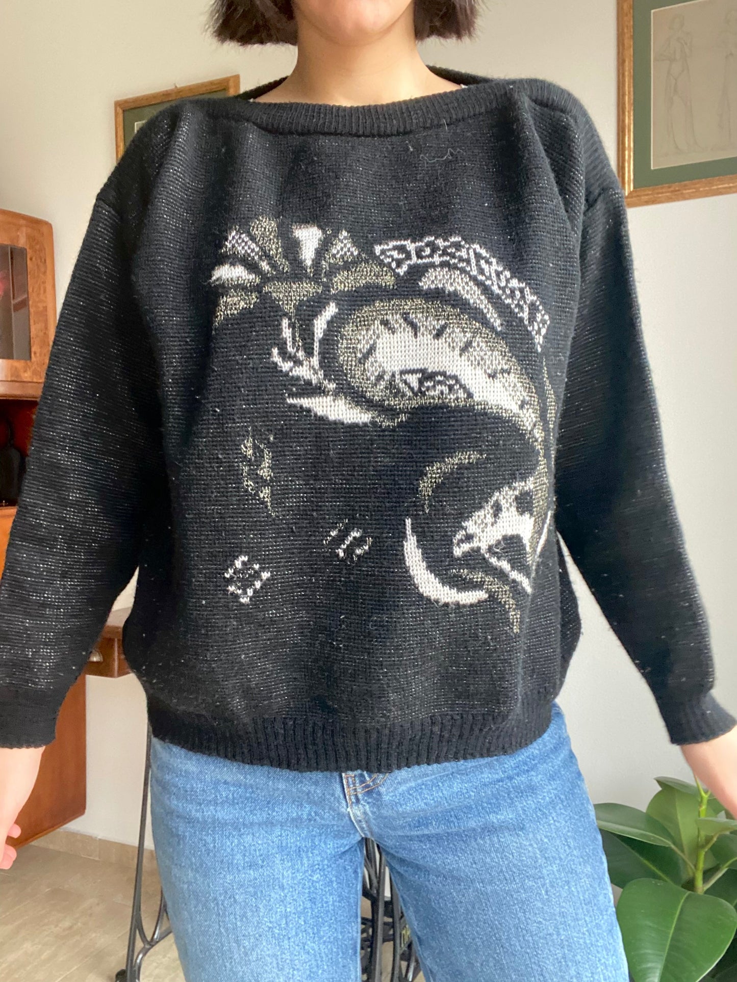 Maglione anni ‘80 nero con fantasia - TG. 40