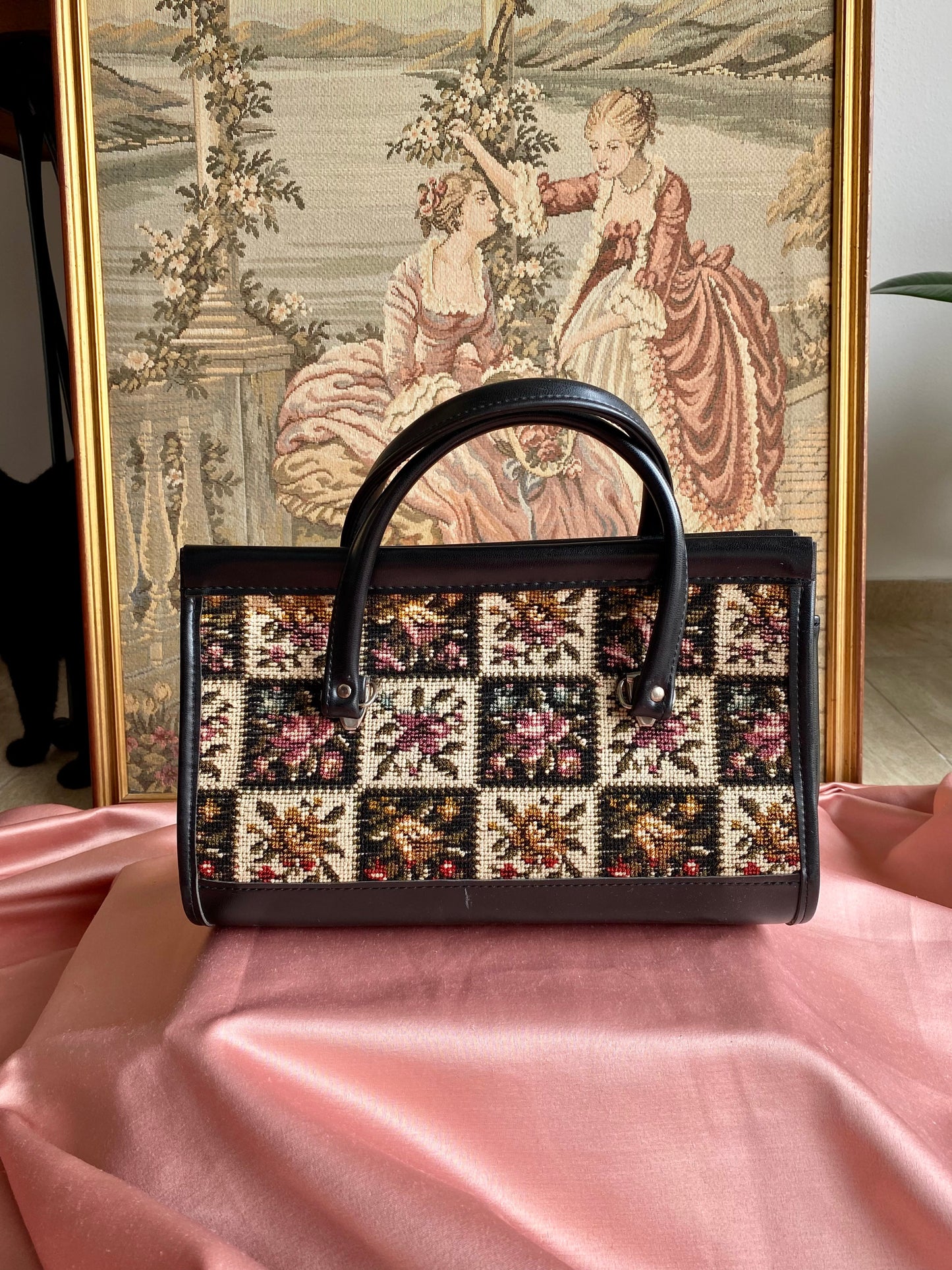 Borsa anni ‘60 ricamo mezzo punto - riquadri