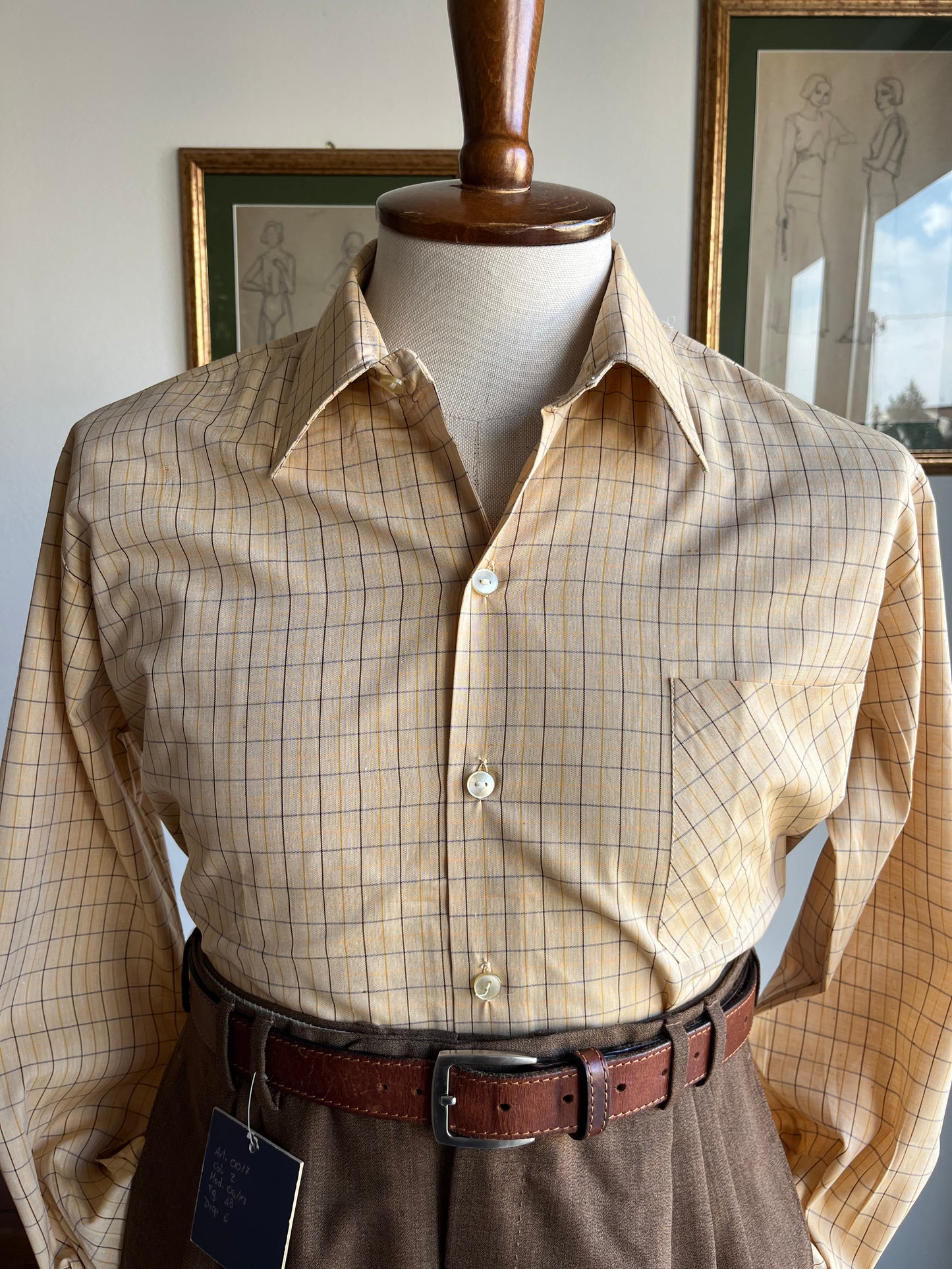 Camicia anni '70 a quadri ocra