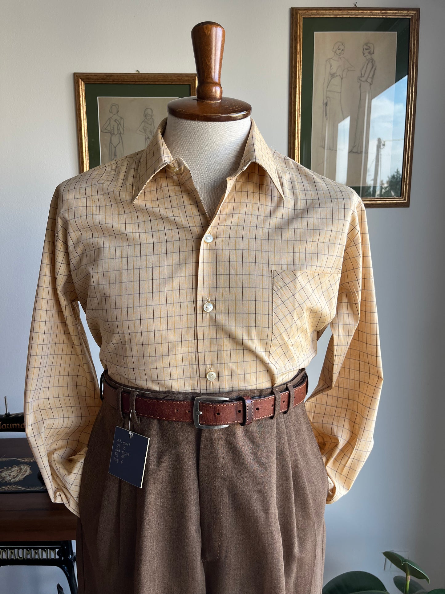 Camicia anni '70 a quadri ocra