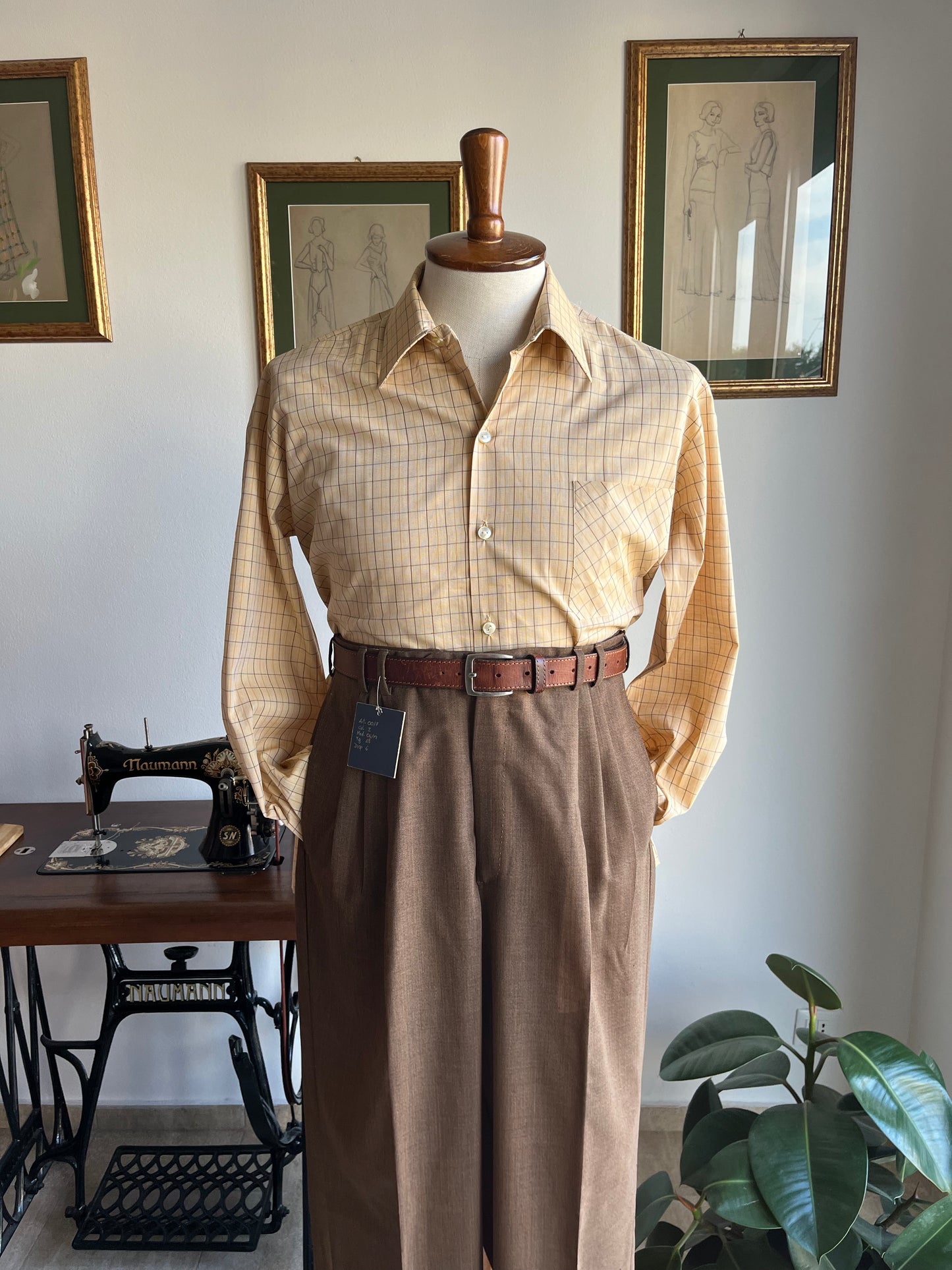 Camicia anni '70 a quadri ocra