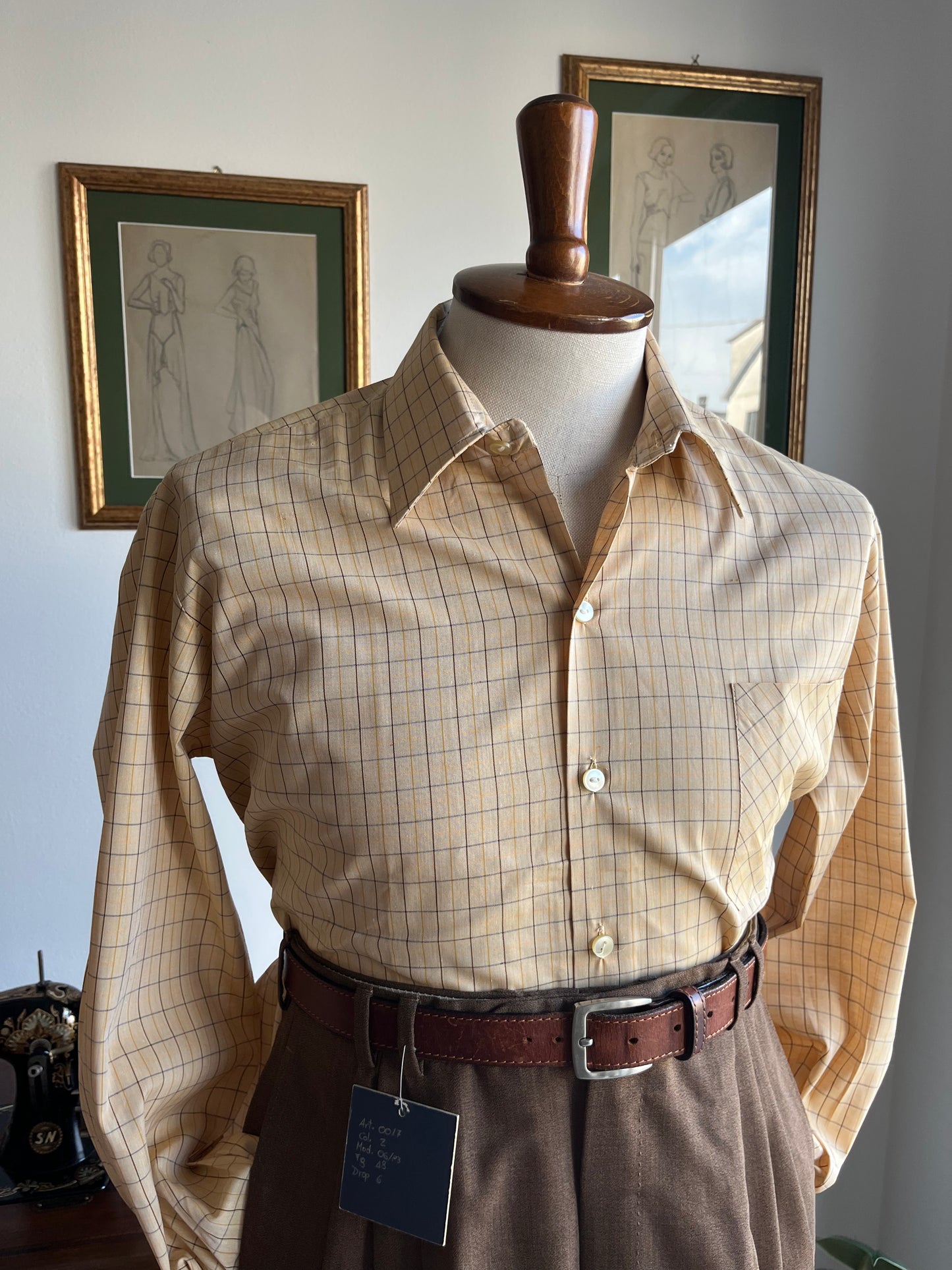 Camicia anni '70 a quadri ocra