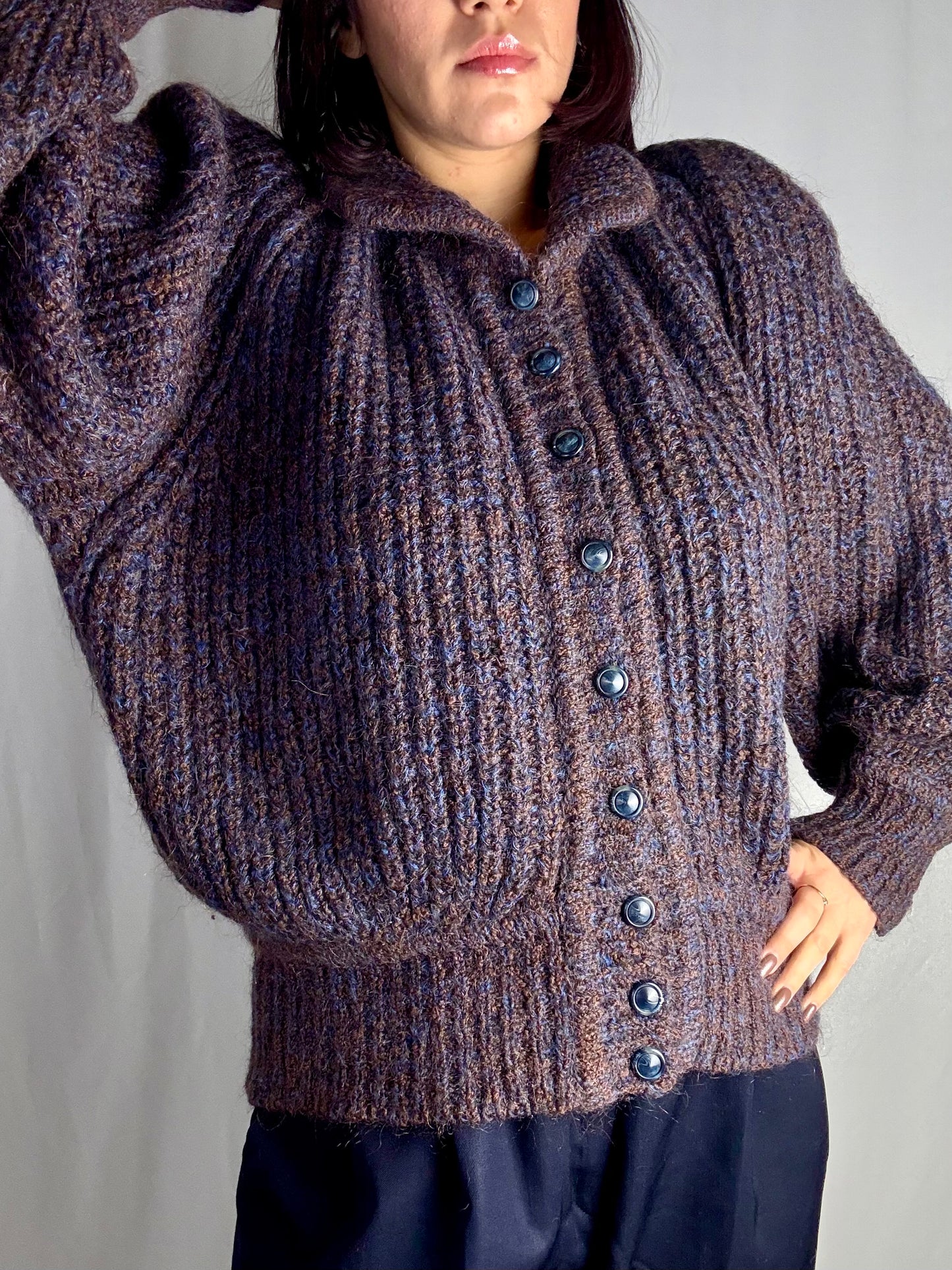 Cardigan anni ‘80 bouclé mélange con maniche balloon - TG. 44/46/48