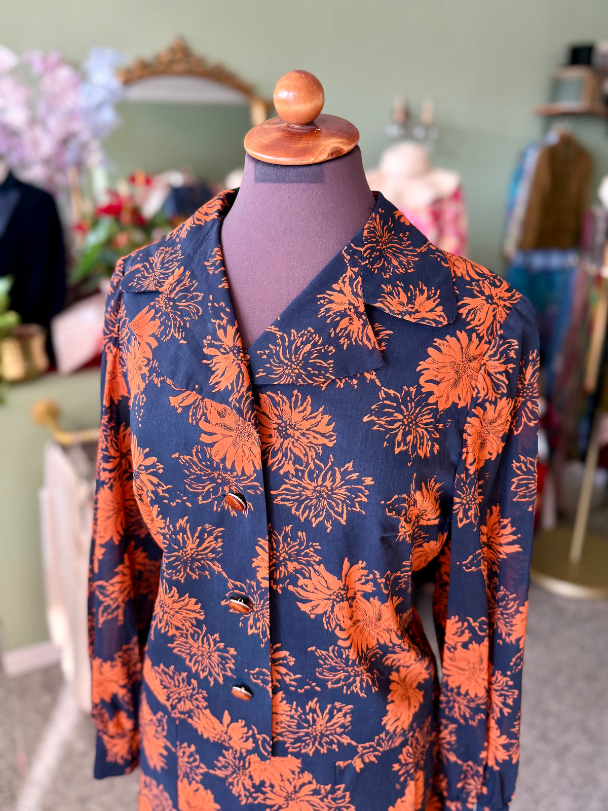 Abito sartoriale anni ‘70 blu e arancio - TG. 42