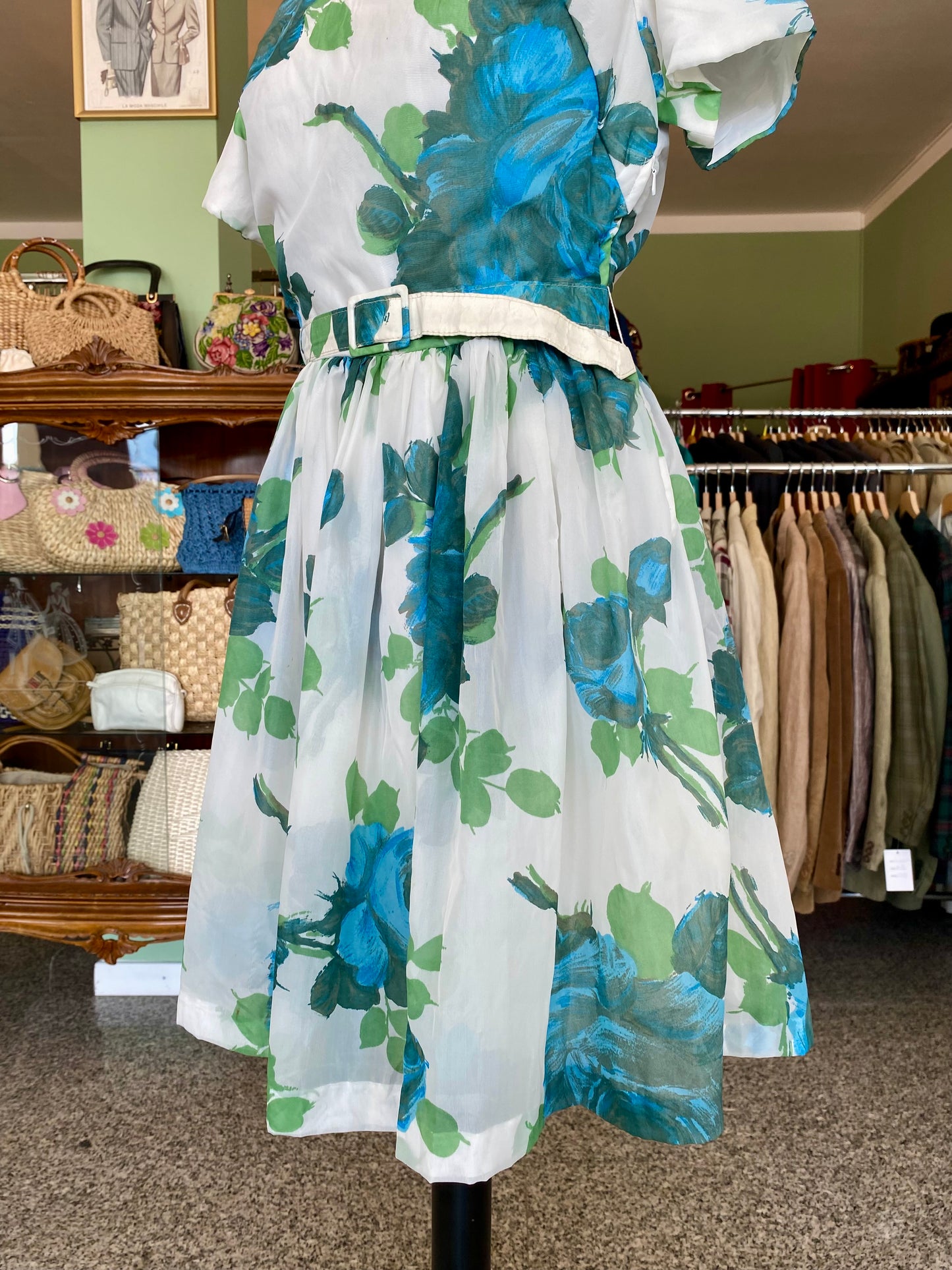 Abito vintage floreale anni '50 con cintura - TG. 40 circa