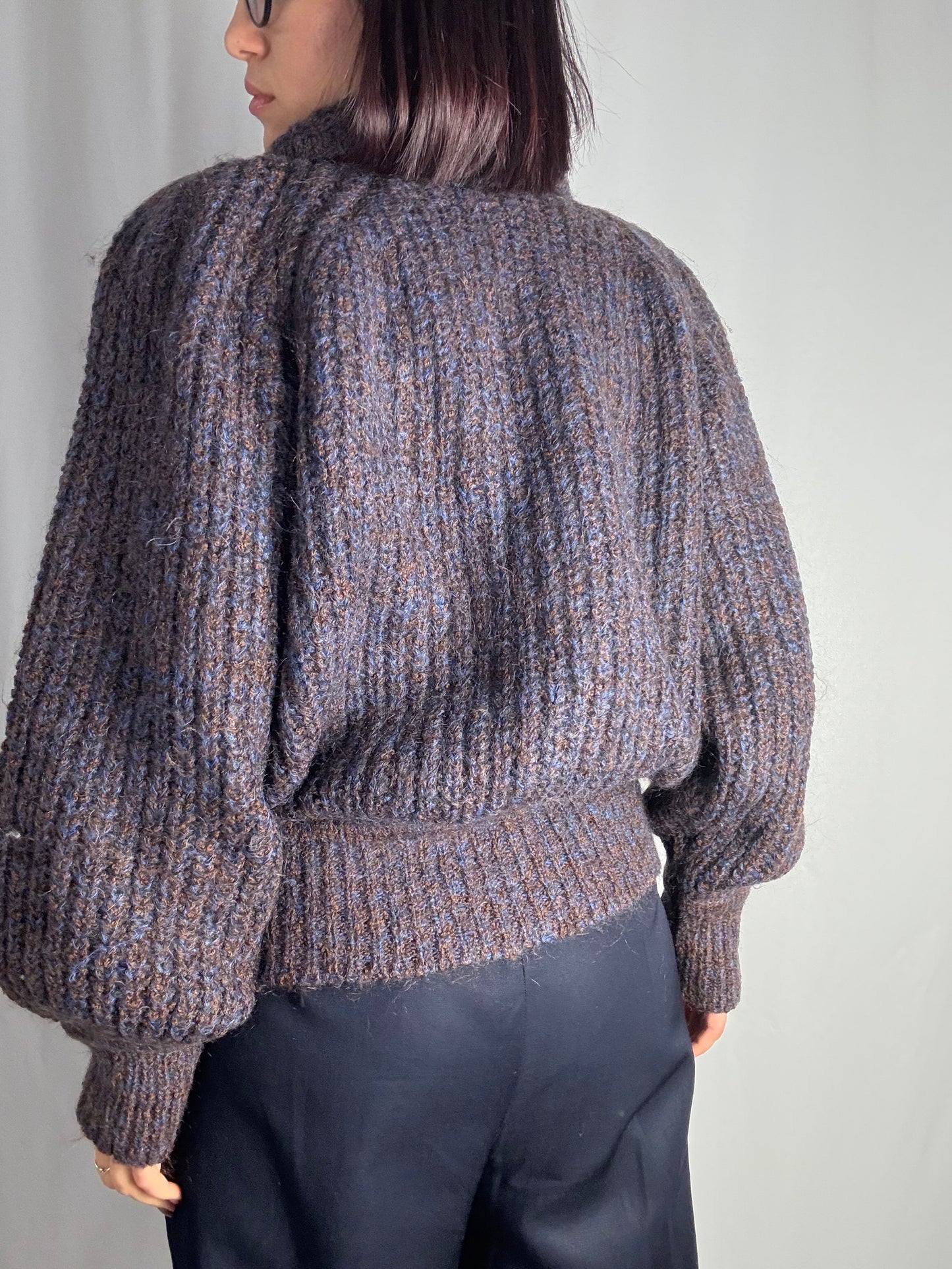 Cardigan anni ‘80 bouclé mélange con maniche balloon - TG. 44/46/48