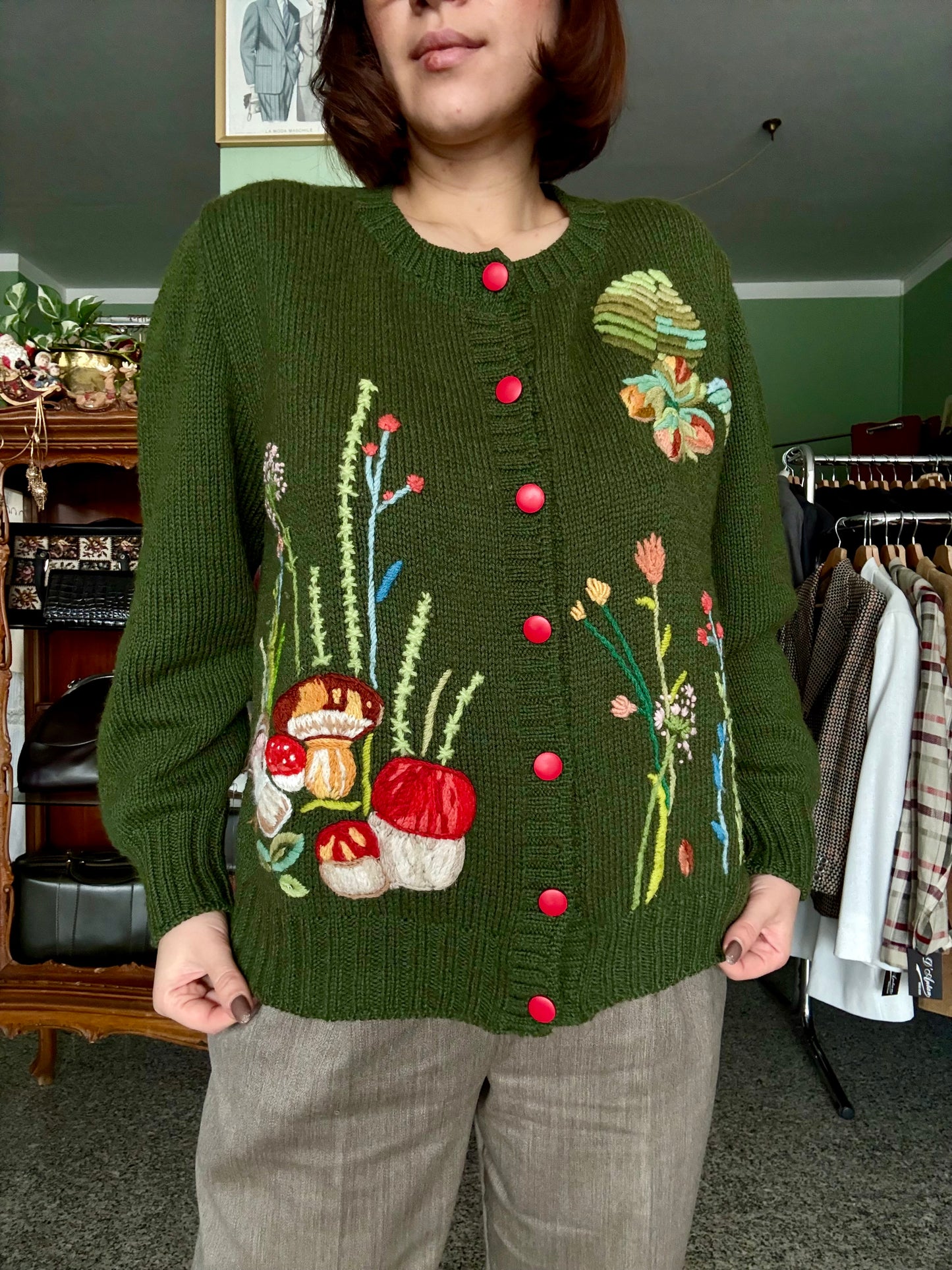 Cardigan tirolese verde con ricami 🍄 - TG. 44/46