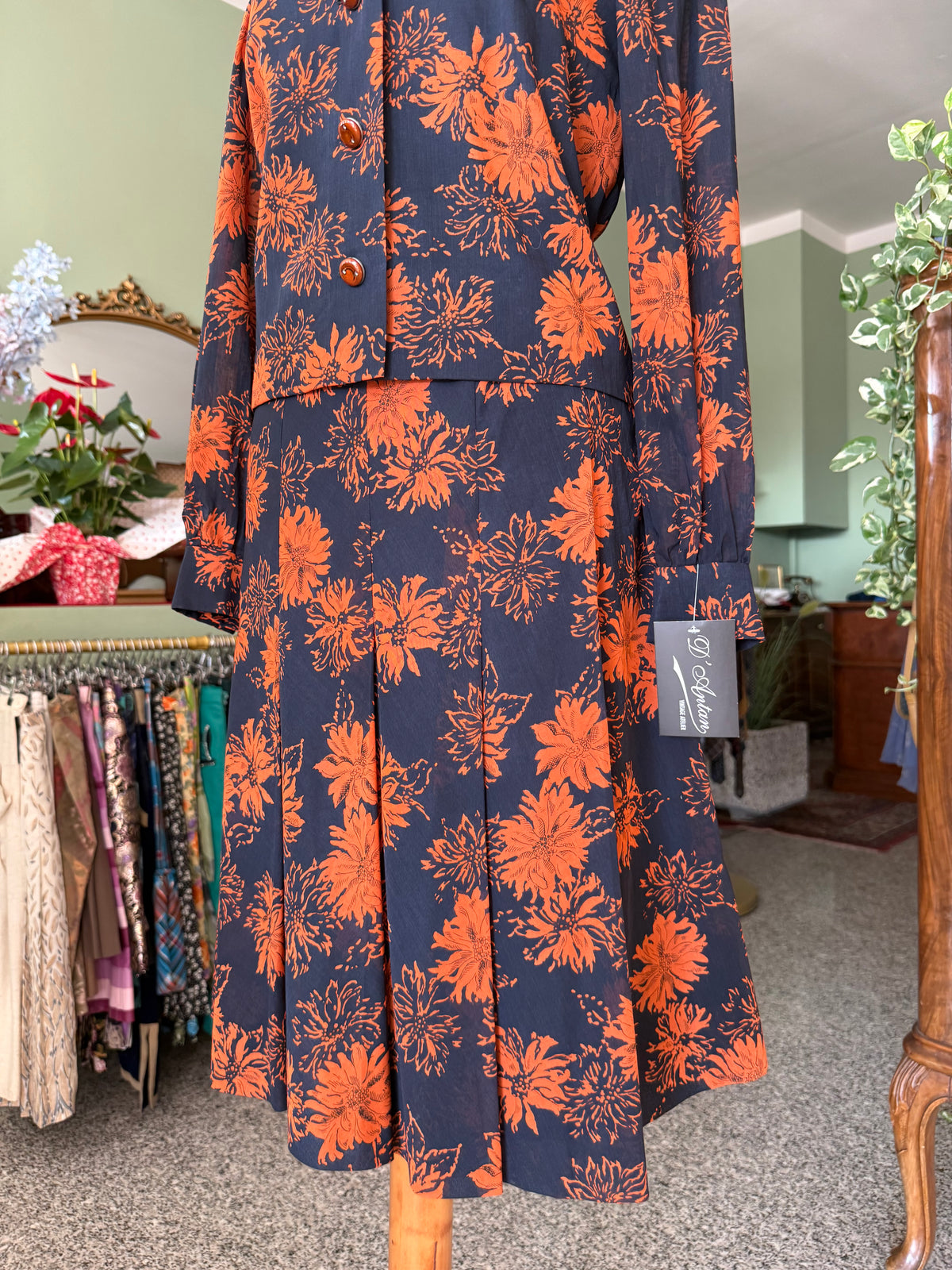 Abito sartoriale anni ‘70 blu e arancio - TG. 42