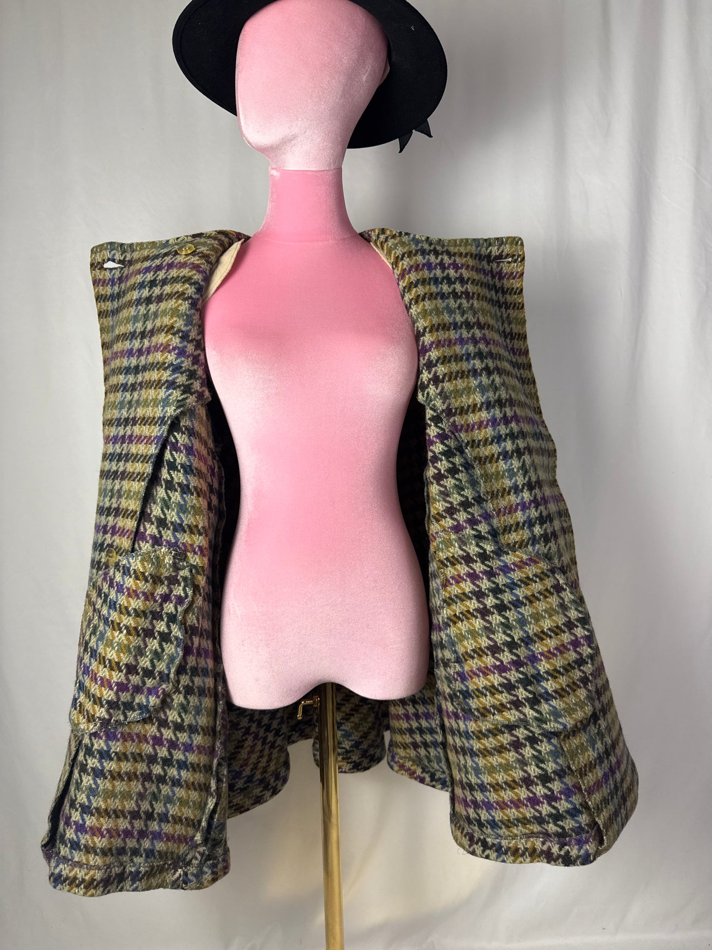 Cappotto anni ’80 in lana fantasia pied-de-poule multicolore - TG. 42/44