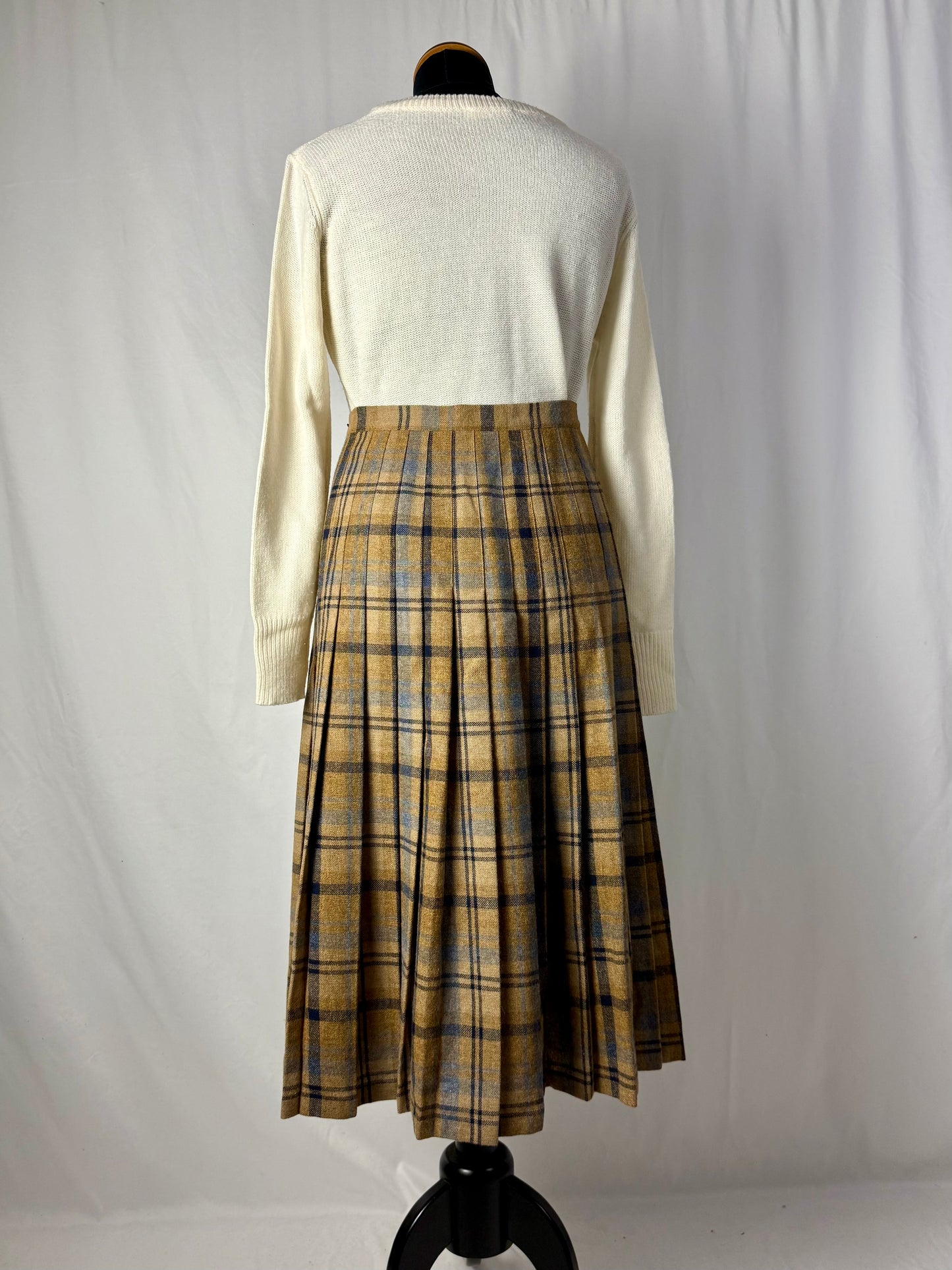 Gonna in lana tartan color miele e blu- TG. 40