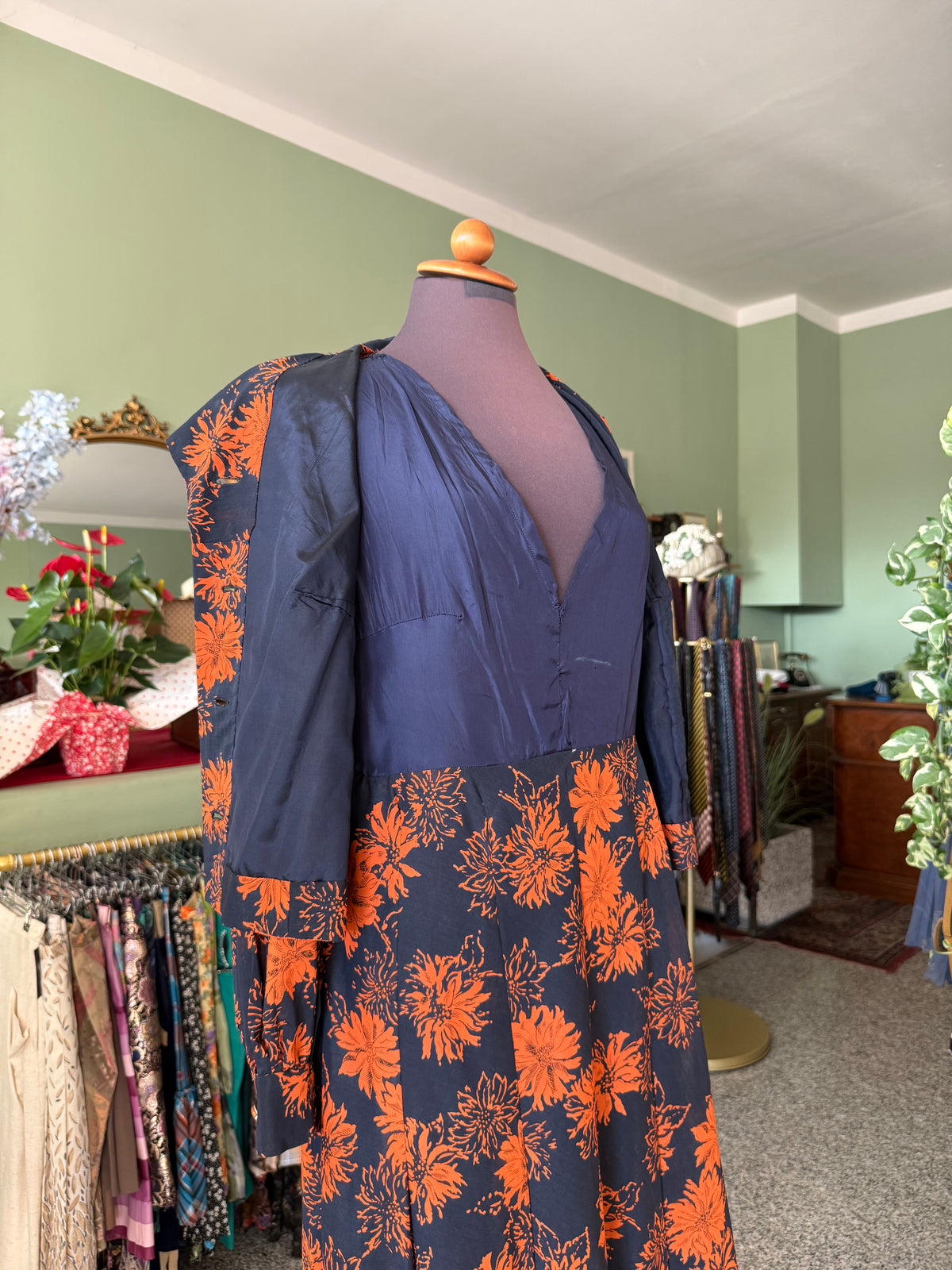 Abito sartoriale anni ‘70 blu e arancio - TG. 42