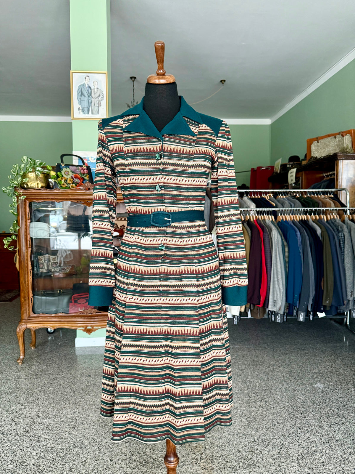 Abito anni ‘70 stampa verde bosco - TG. 38/40