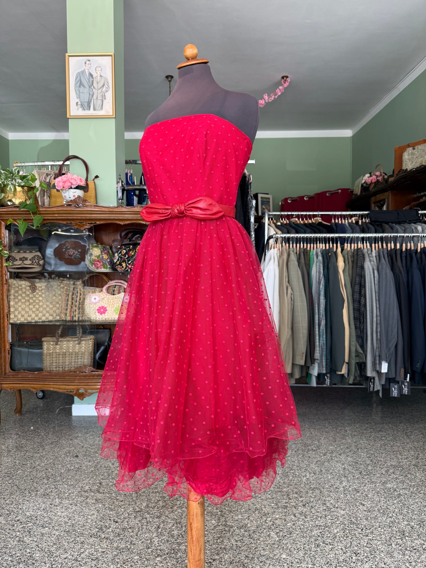 Abito anni ‘80 bustier in tulle rosso - TG. 38/40