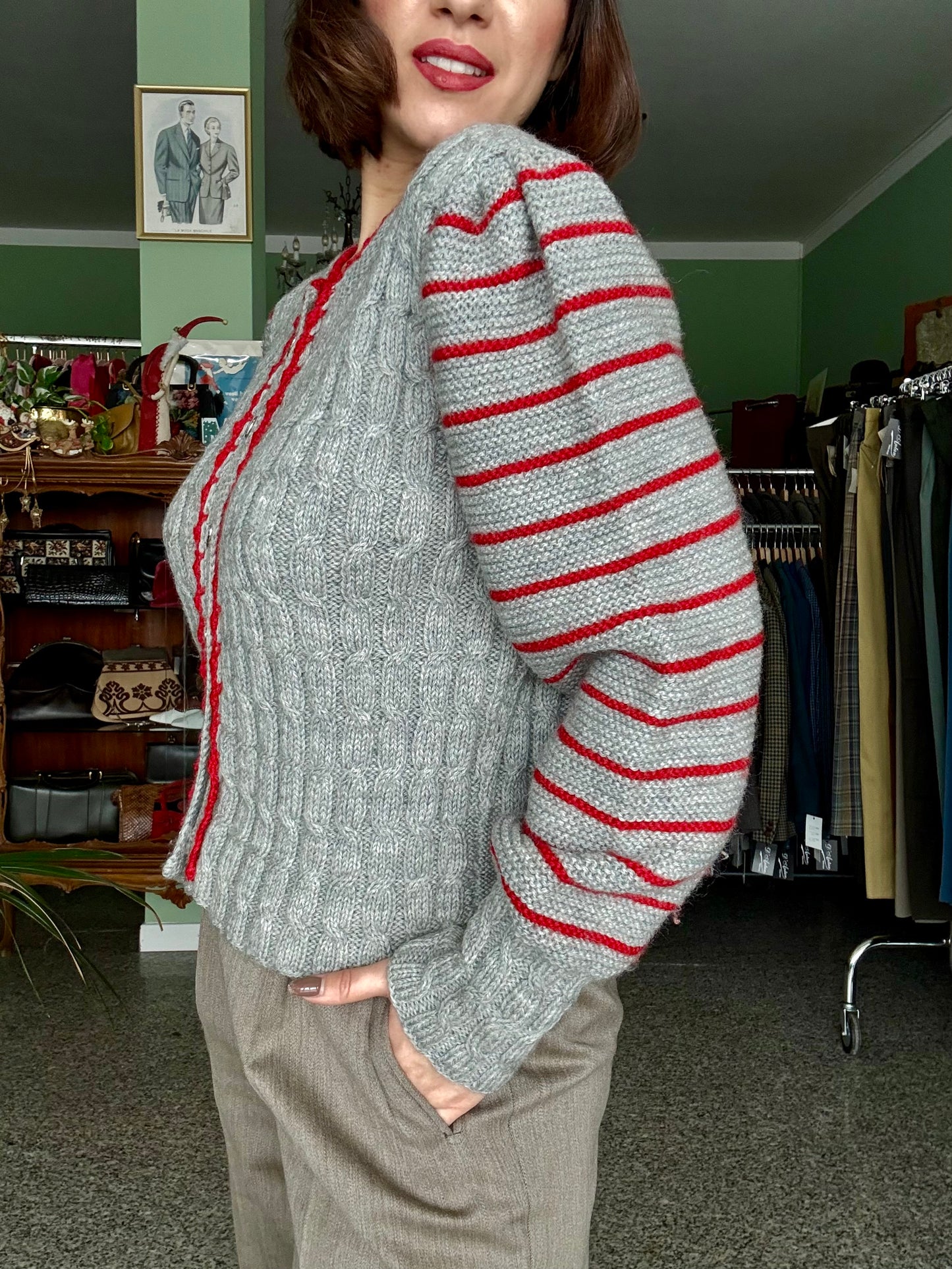 Cardigan tirolese con maniche a righe - TG. 44/46