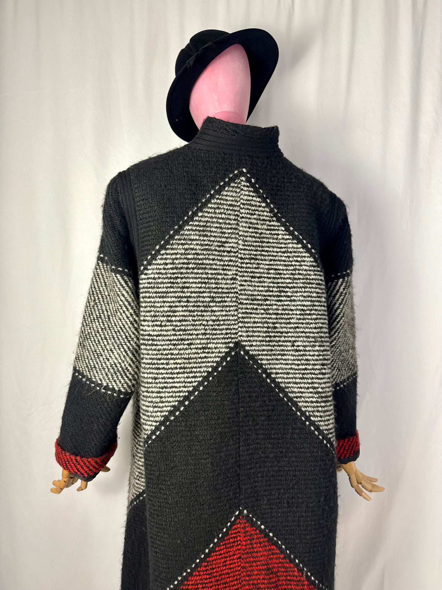 Cappotto oversize anni ’80 in lana grafica tricolore - TG. 48/50
