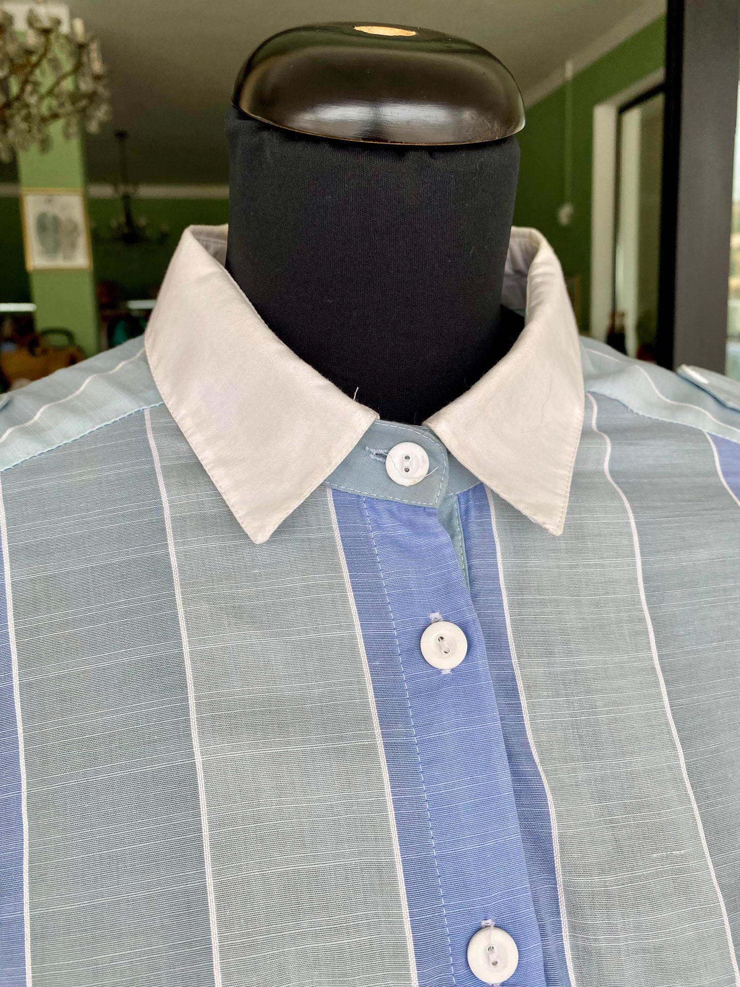 Abito chemisier vintage in cotone a righe azzurre - TG. 40/42