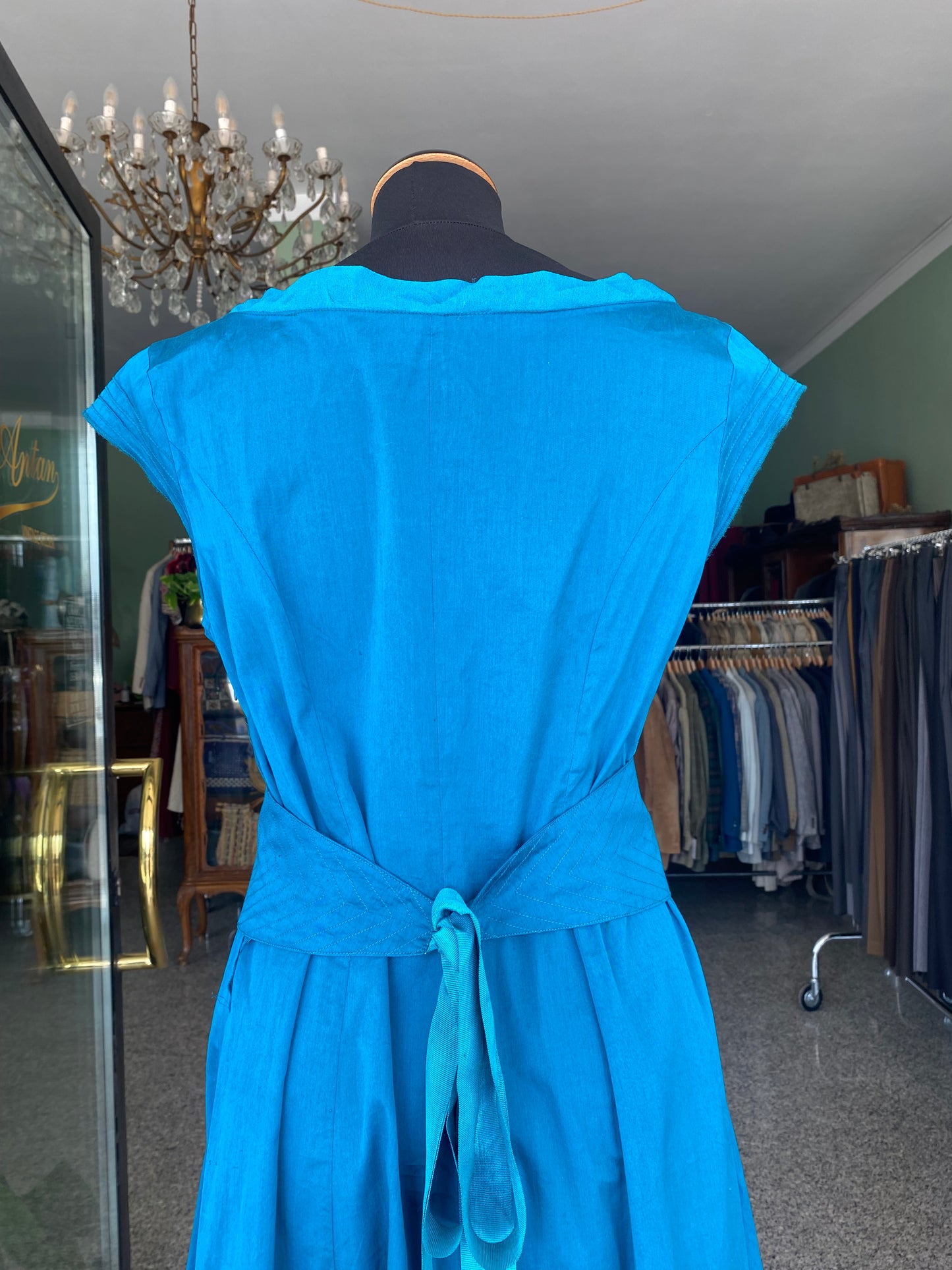 Abito in pura seta blu ottanio - TG. 42/44