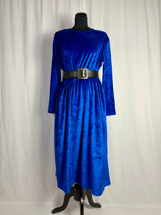 Abito anni ‘80 in ciniglia blu cangiante - TG. 48/50