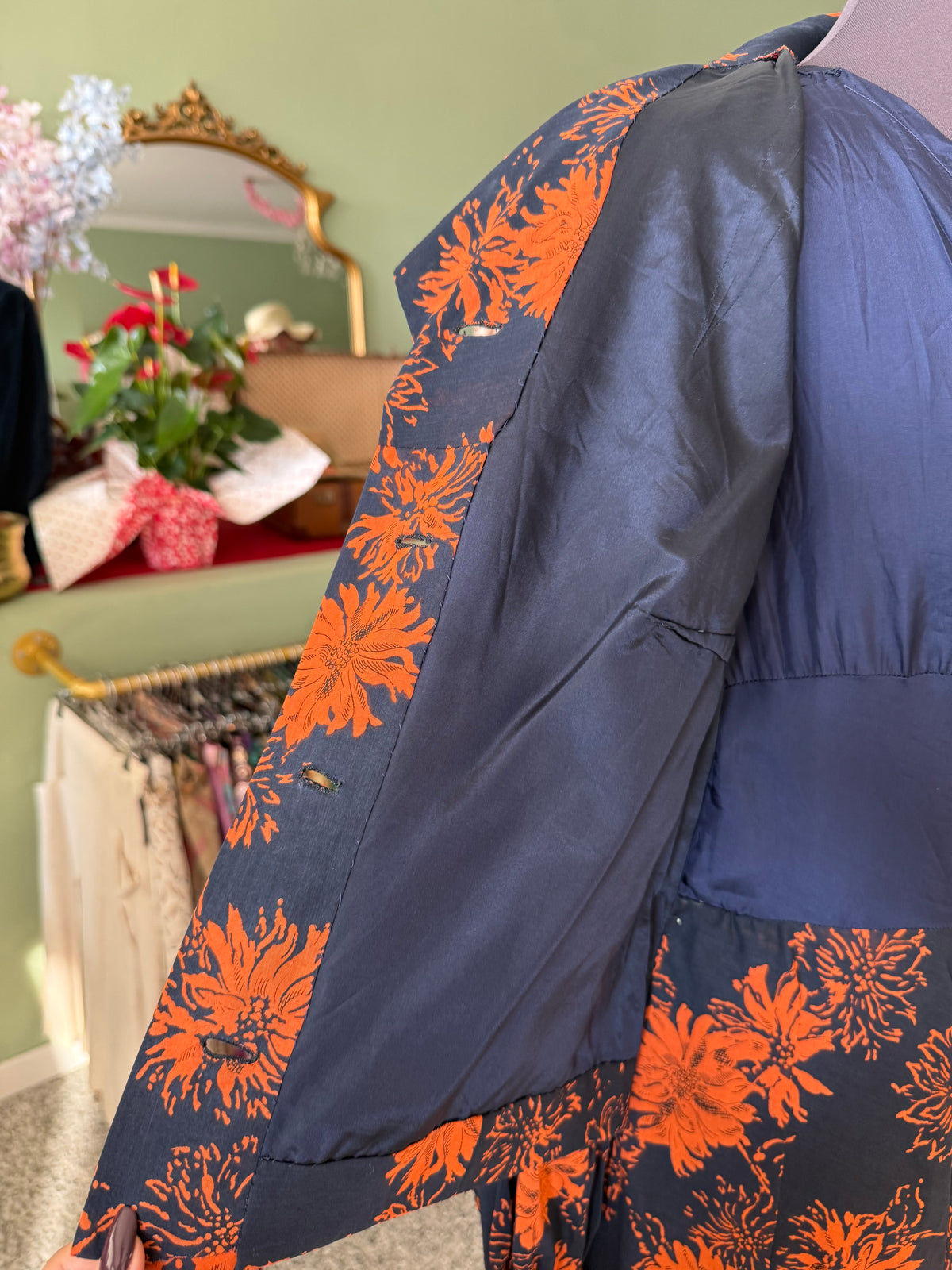 Abito sartoriale anni ‘70 blu e arancio - TG. 42