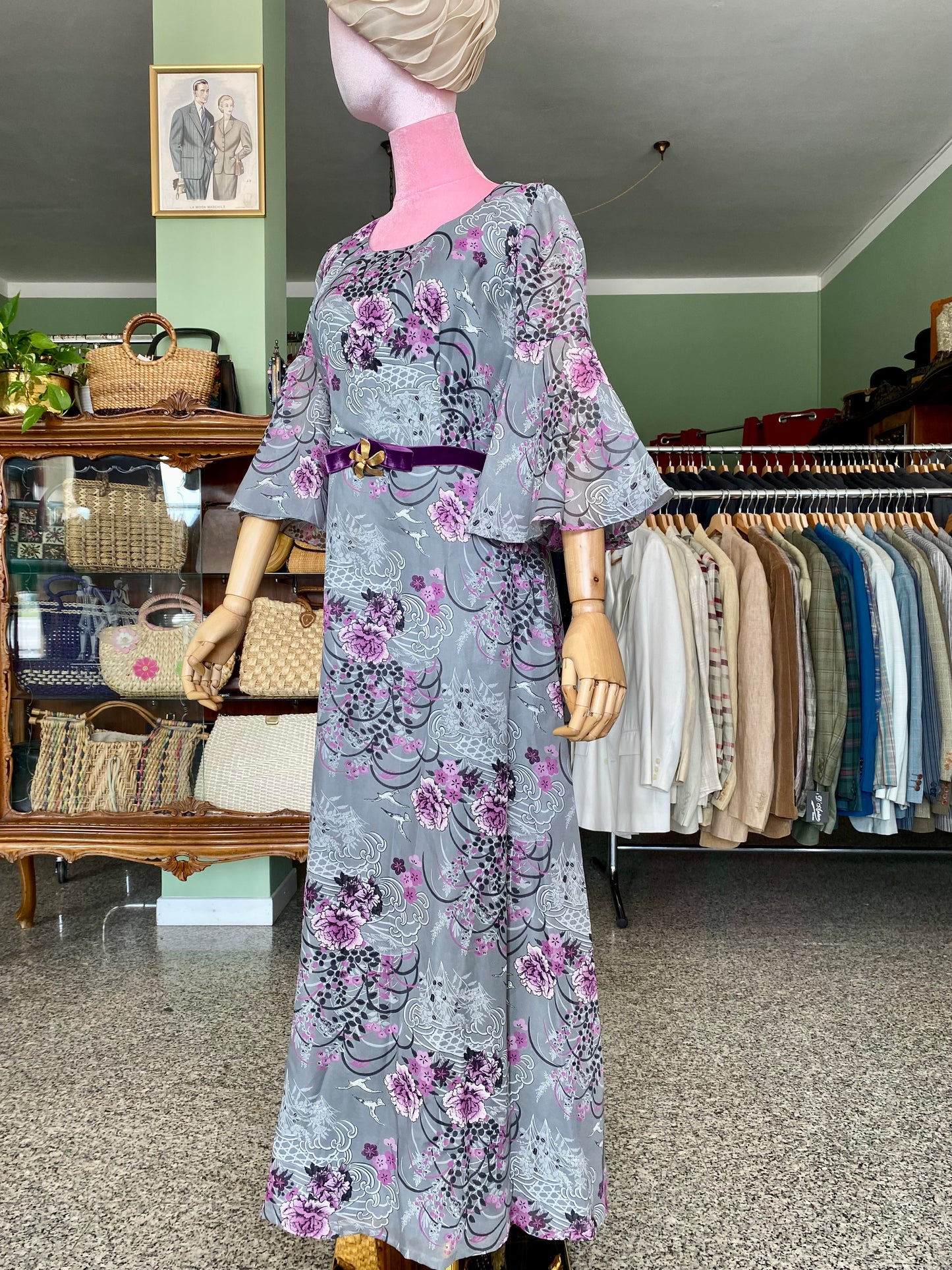 Maxi dress anni ‘70 lilla e grigio perla - TG. 44