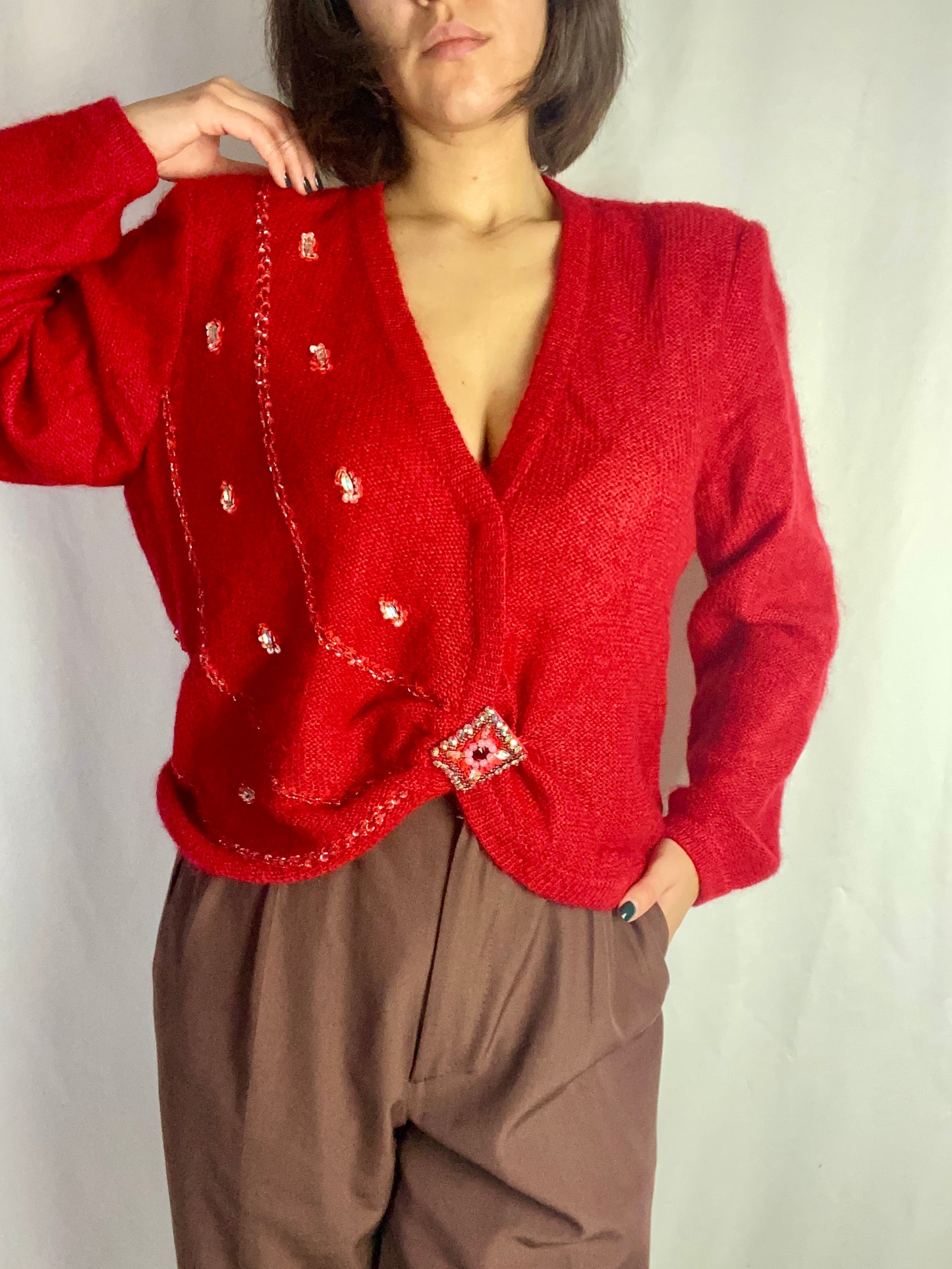 Cardigan rosso in kid mohair - TG. 46
