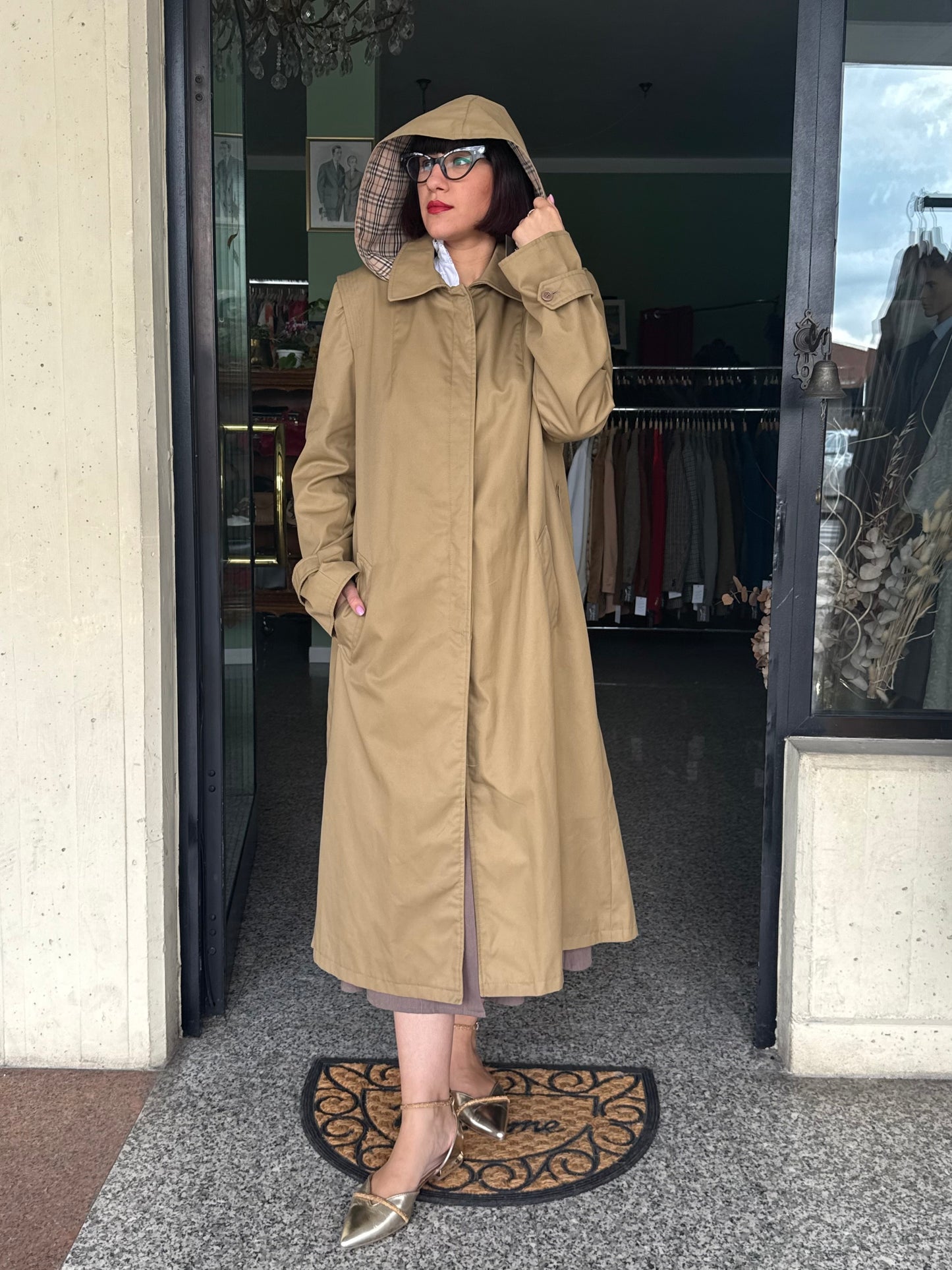 Trench sabbia anni ‘70 con cappuccio - TG. 42 - 48