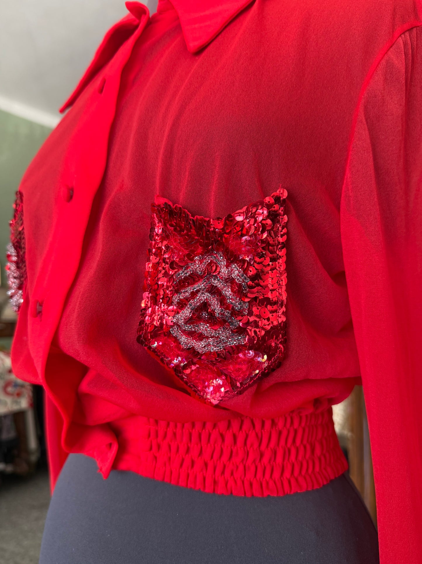 Camicia crop anni ’80 con paillettes - TG. 40/42