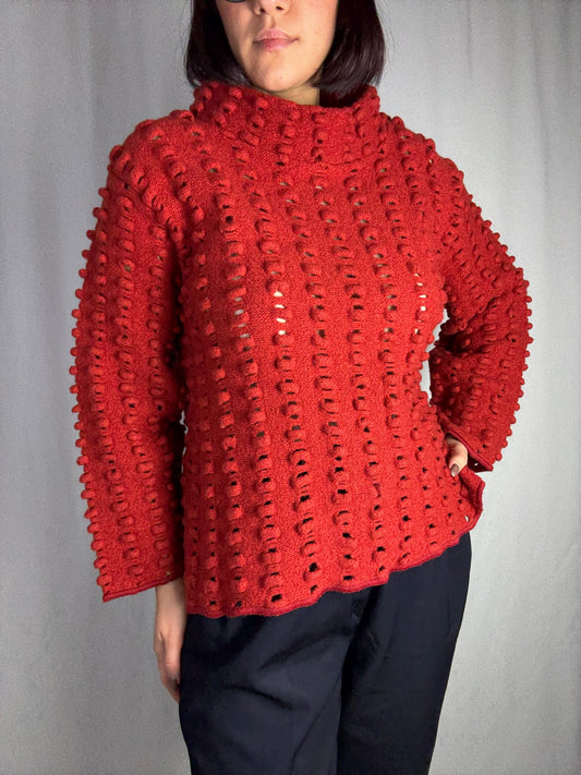 Maglione  rosso lavorazione traforata e punto nocciolina - TG. 38/40
