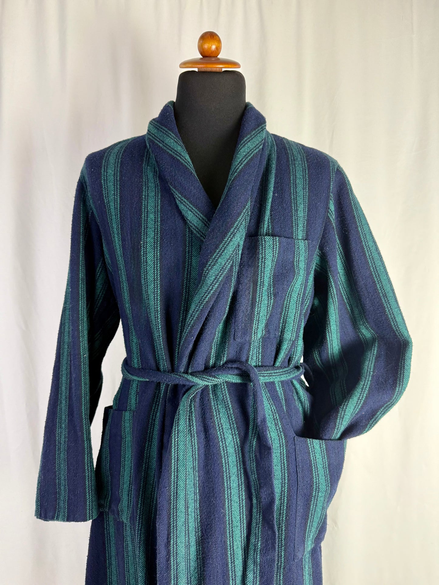 Vestaglia di lana a righe blu e ottanio - TG. M/L