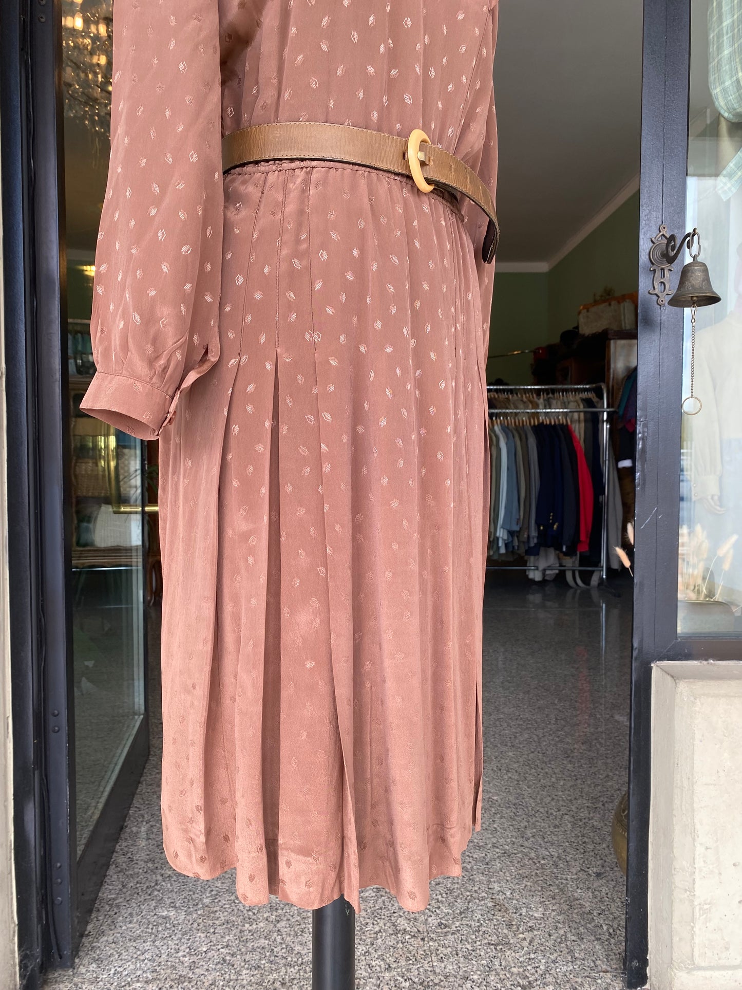 Abito in pura seta color cacao con dettagli rétro - TG. 42/44