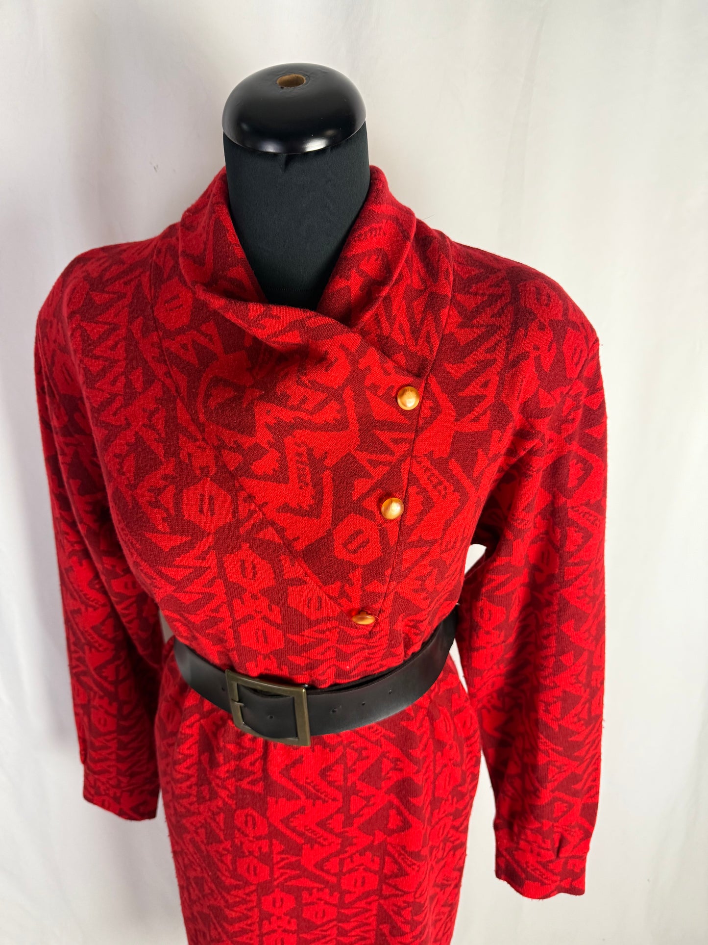 Abito anni ‘80 in maglia di lana con motivo geometrico - TG. 46/48