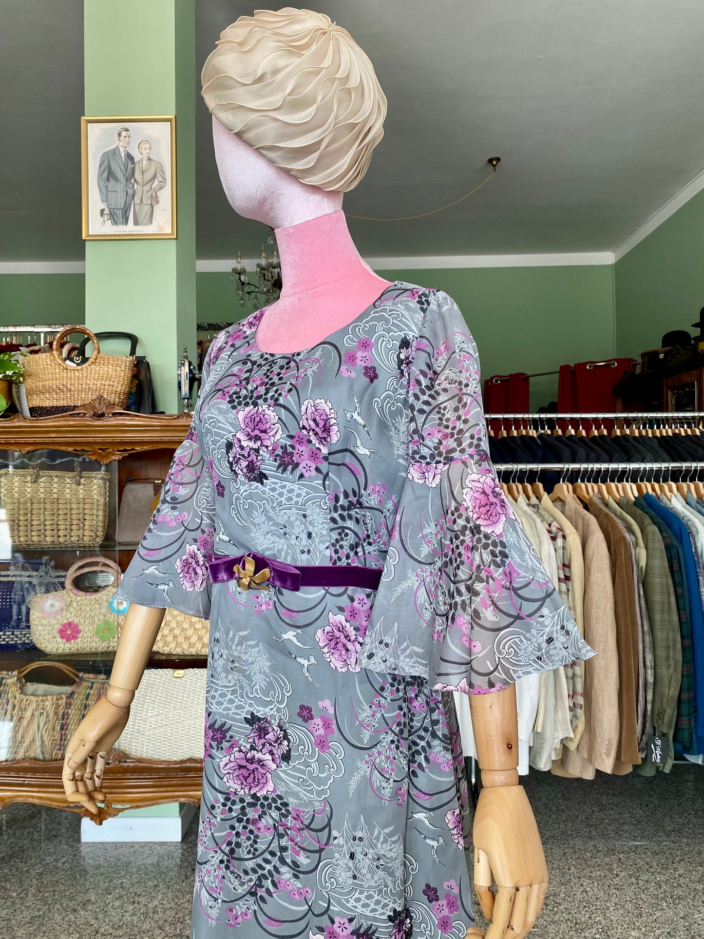 Maxi dress anni ‘70 lilla e grigio perla - TG. 44